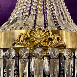 A Very Large Brass and Crystal Neoclassical Chandelier