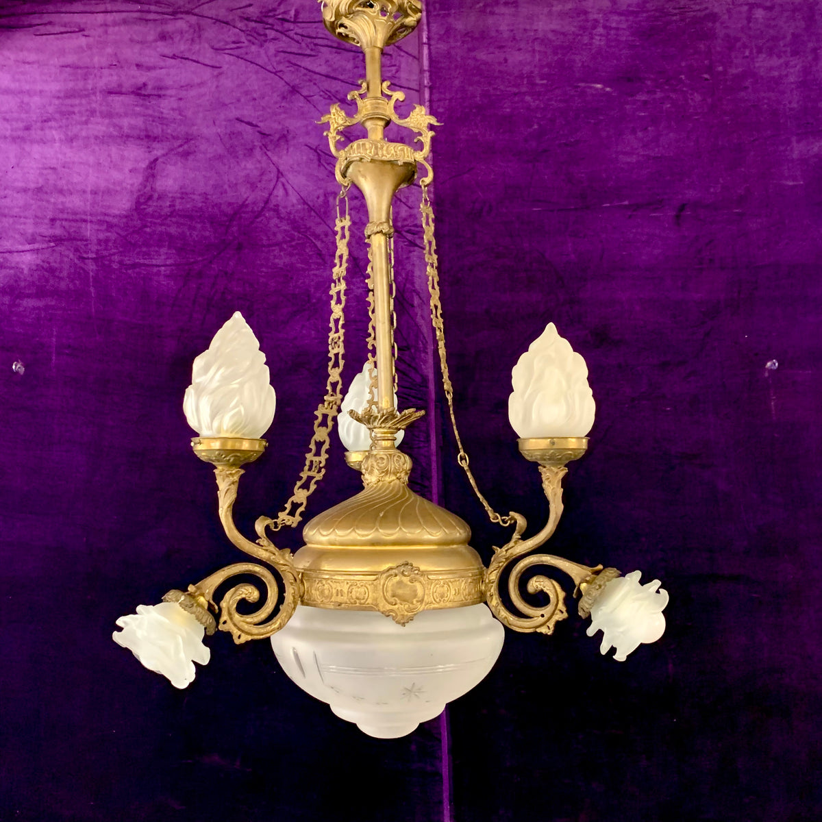 Gorgeous Gilt Empire Chandelier with Original Etched Glass – Delos