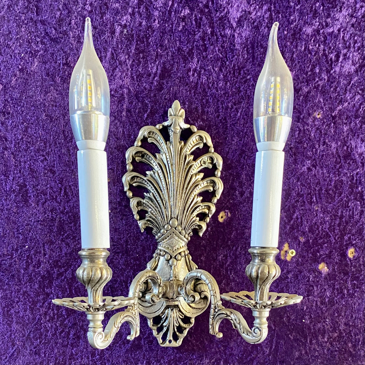 Pair Nickel Plated Antique Wall Sconces Delos Antiques