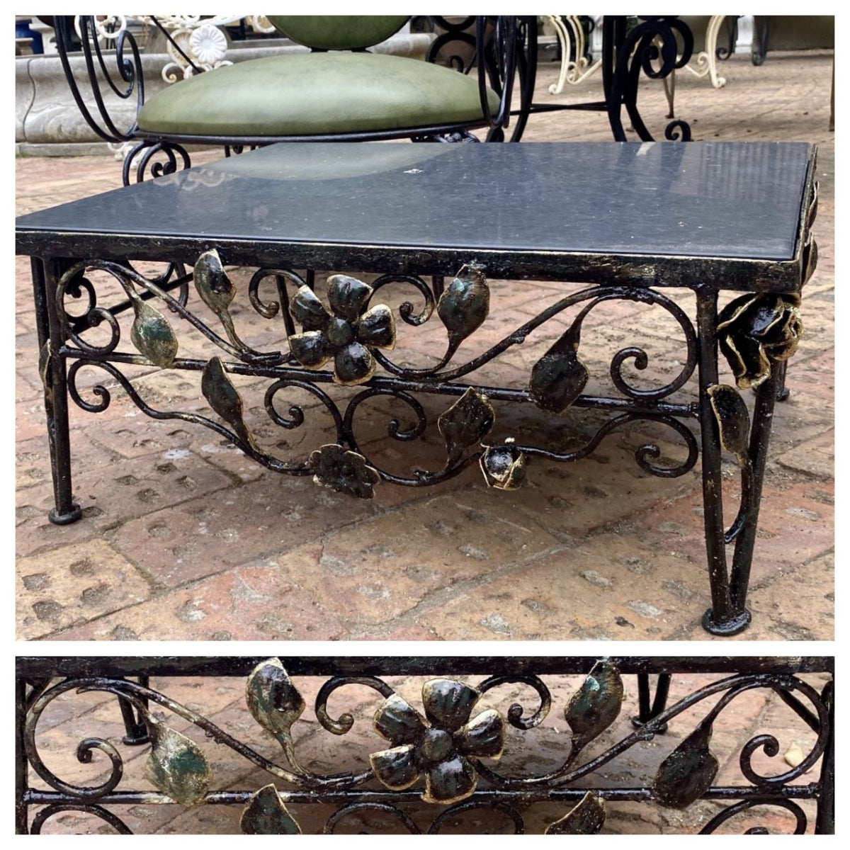 Wrought Iron Coffee Table with Polished Slate Top – Delos Antiques