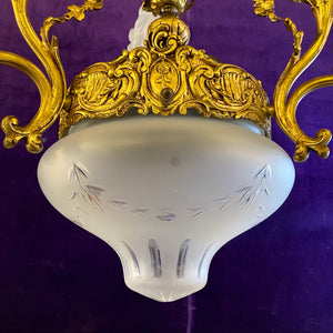 Rare Gilt Empire Chandelier with Original Etched Glass Shades