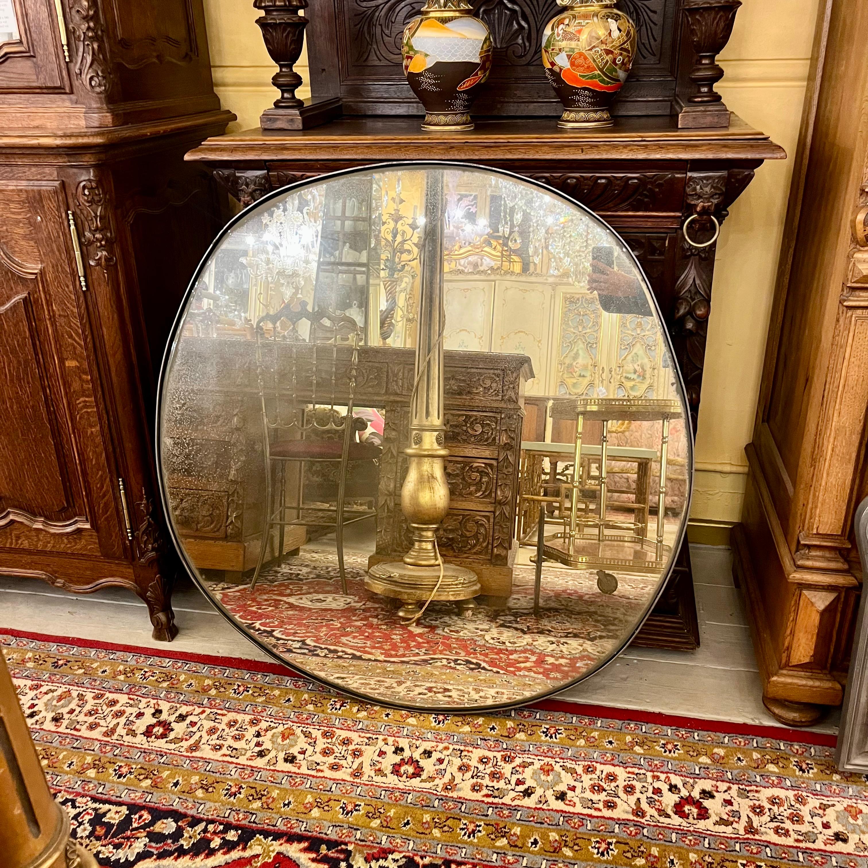 Unusual Aged Mirror with Steel Frame