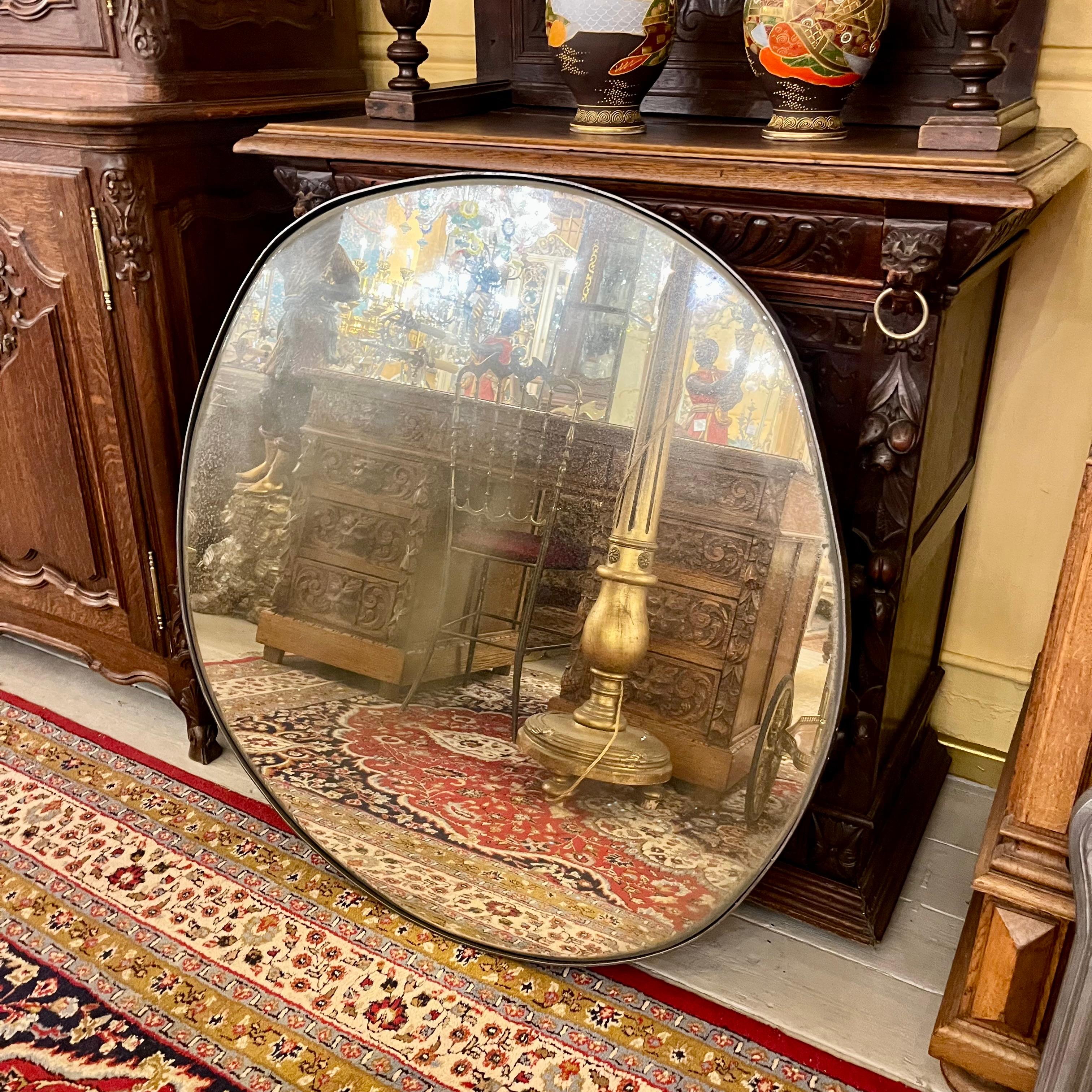 Unusual Aged Mirror with Steel Frame
