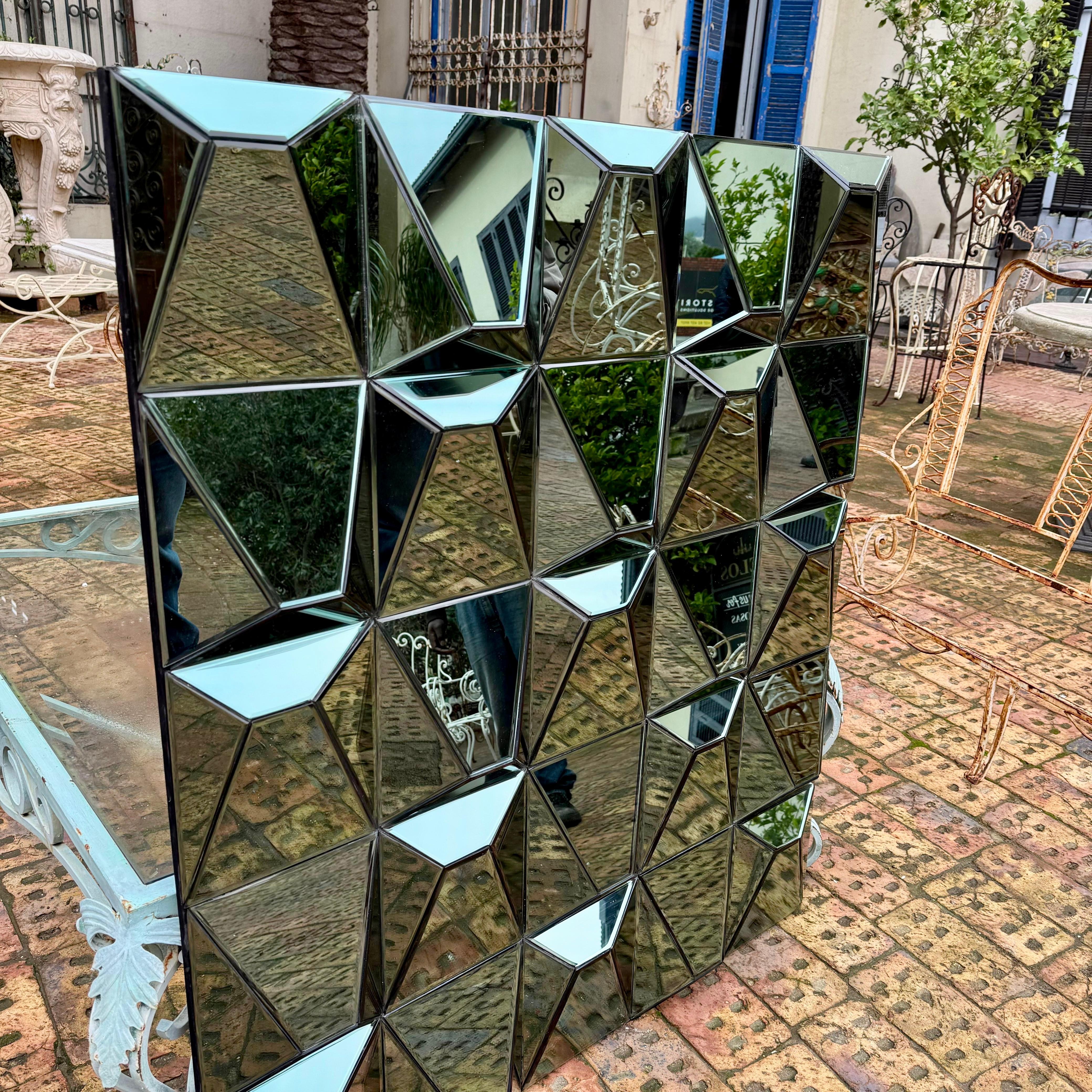 Striking Turquoise Contemporary Faceted Mirror