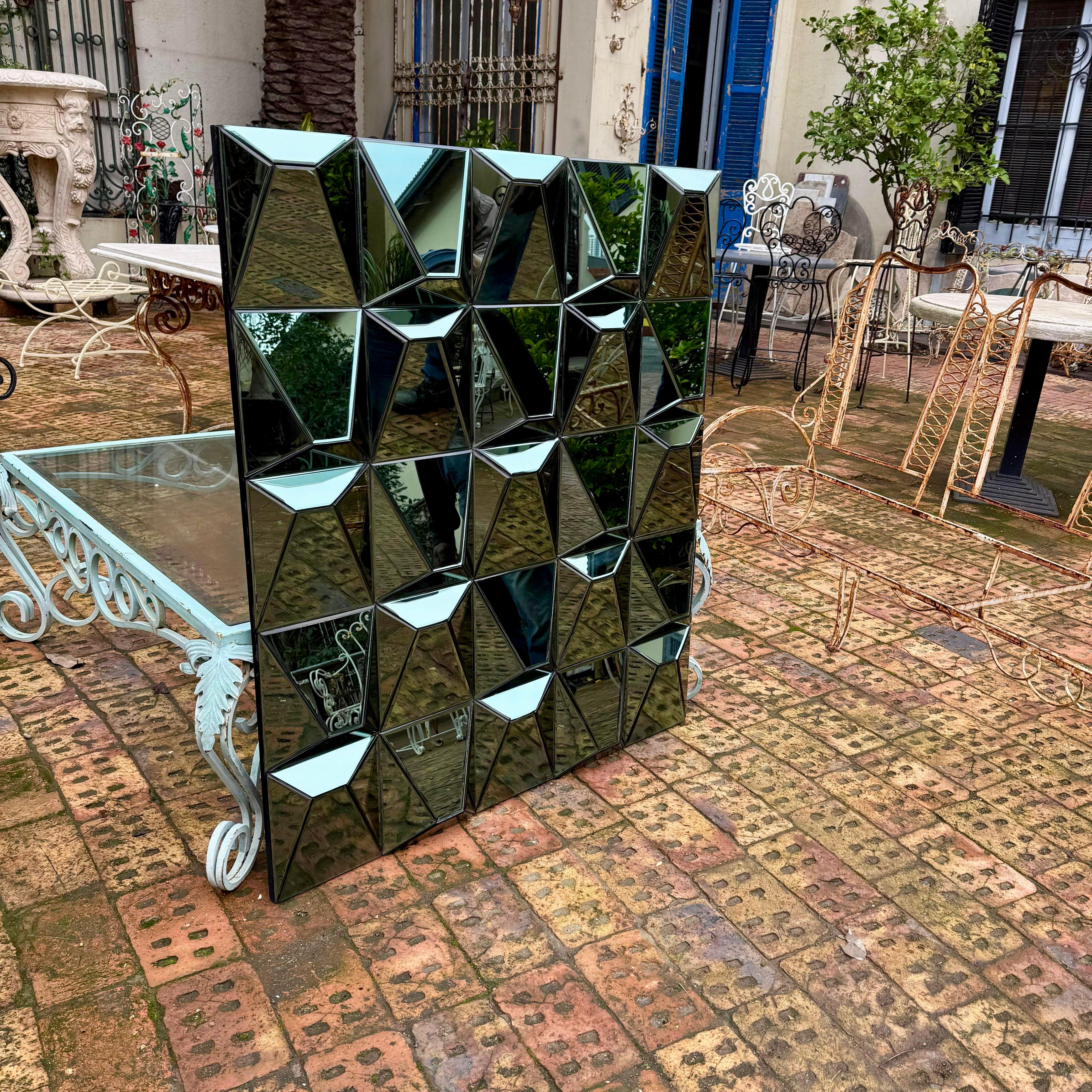 Striking Turquoise Contemporary Faceted Mirror