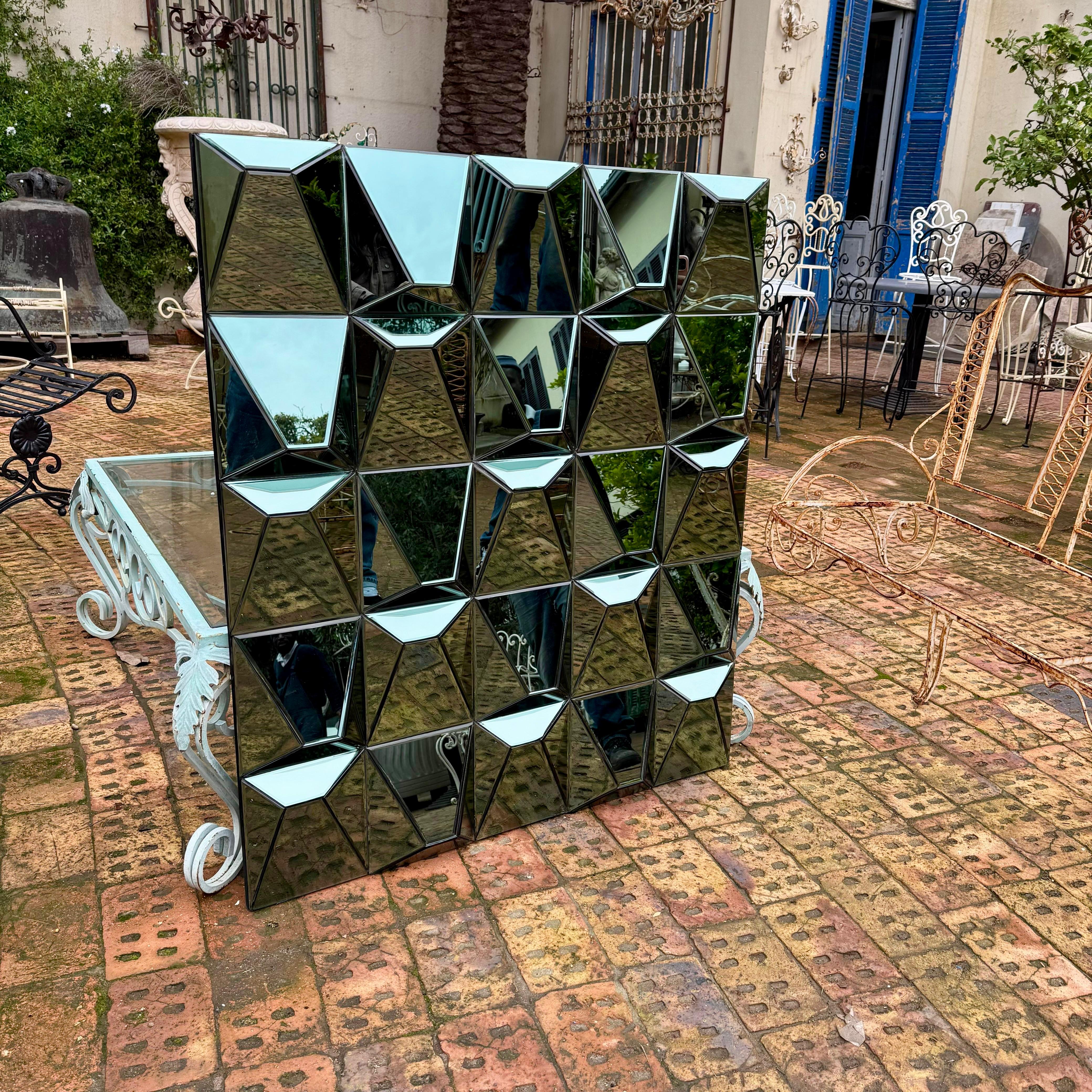 Striking Turquoise Contemporary Faceted Mirror