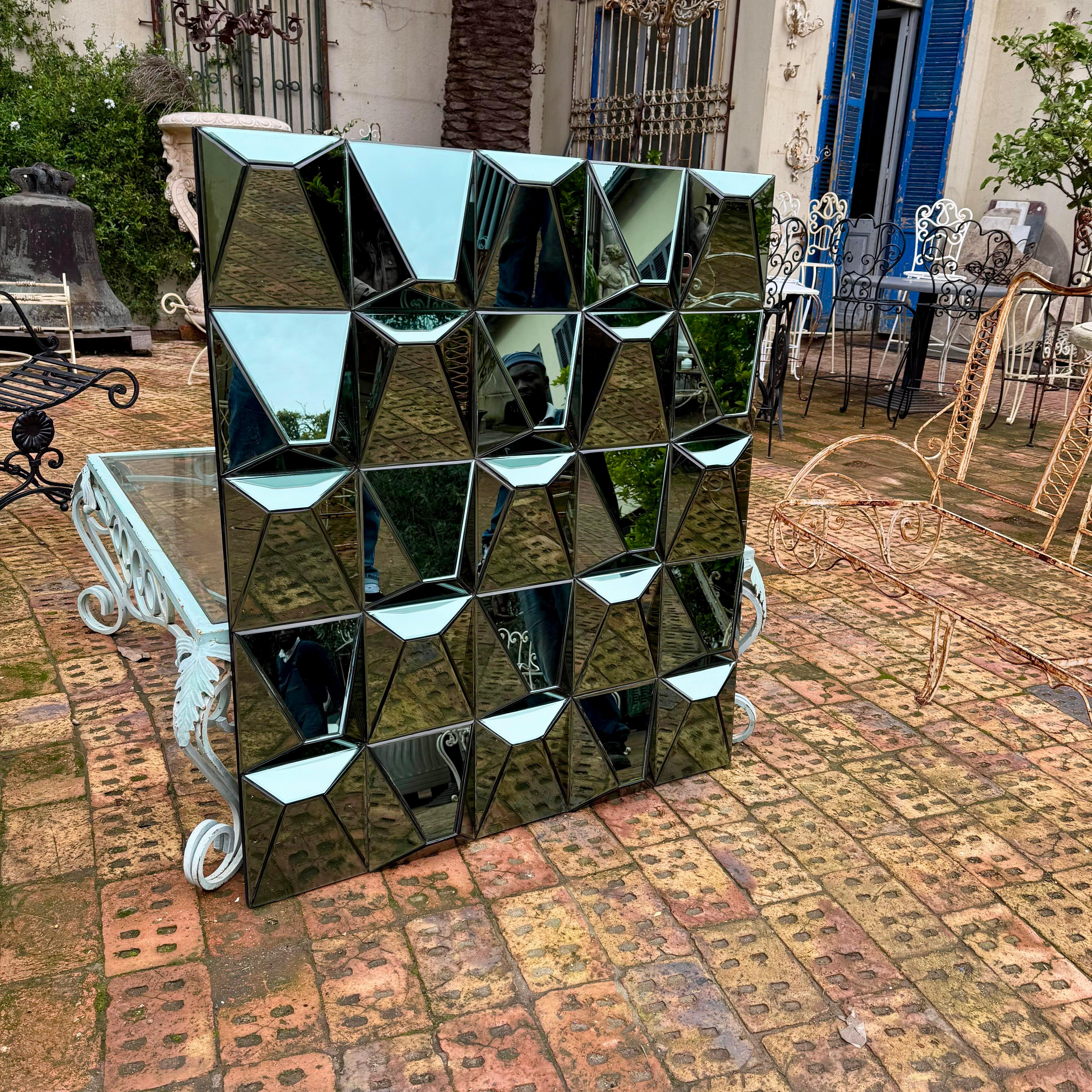 Striking Turquoise Contemporary Faceted Mirror