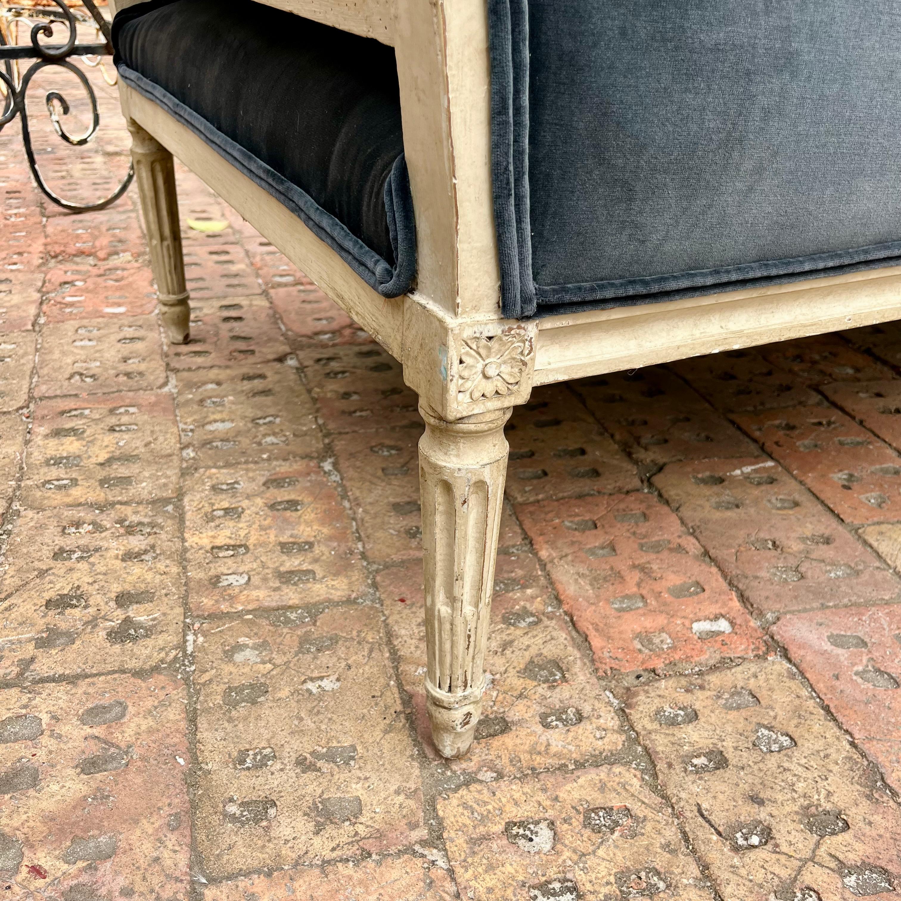 French Chaise Lounge in Aged Charcoal Velvet
