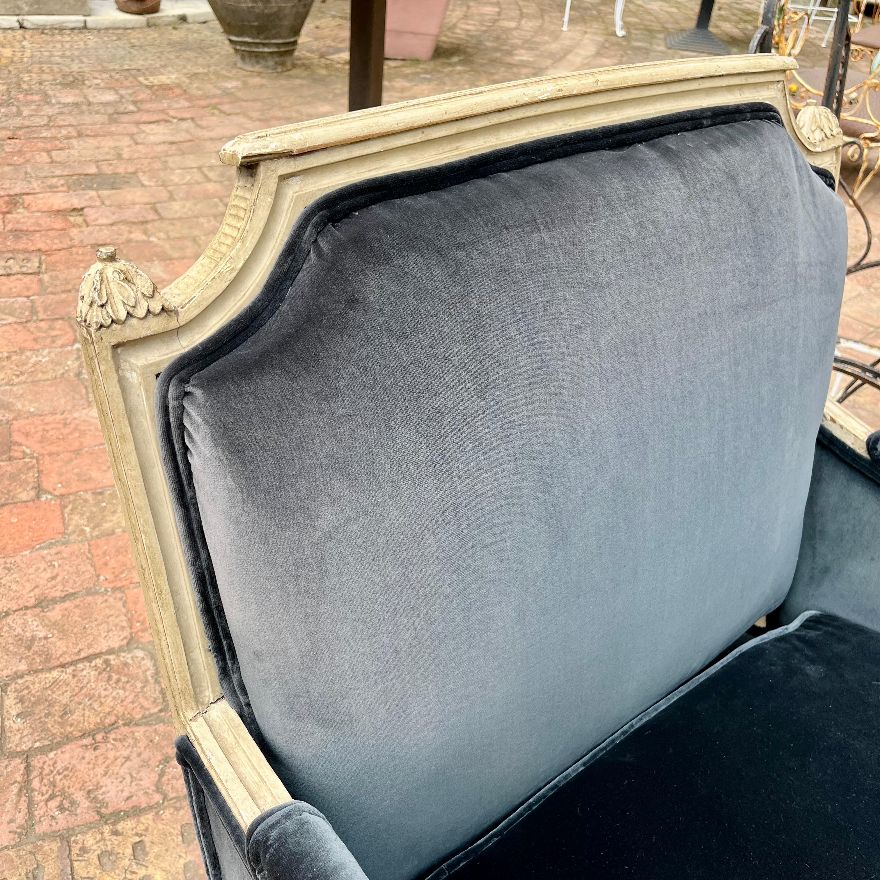 French Chaise Lounge in Aged Charcoal Velvet