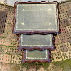 Antique Oak Nesting Tables with Leather Pads