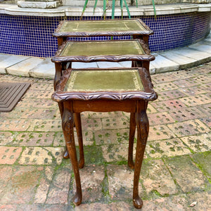 Antique Oak Nesting Tables with Leather Pads