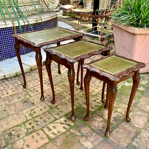 Antique Oak Nesting Tables with Leather Pads