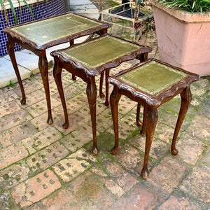 Antique Oak Nesting Tables with Leather Pads