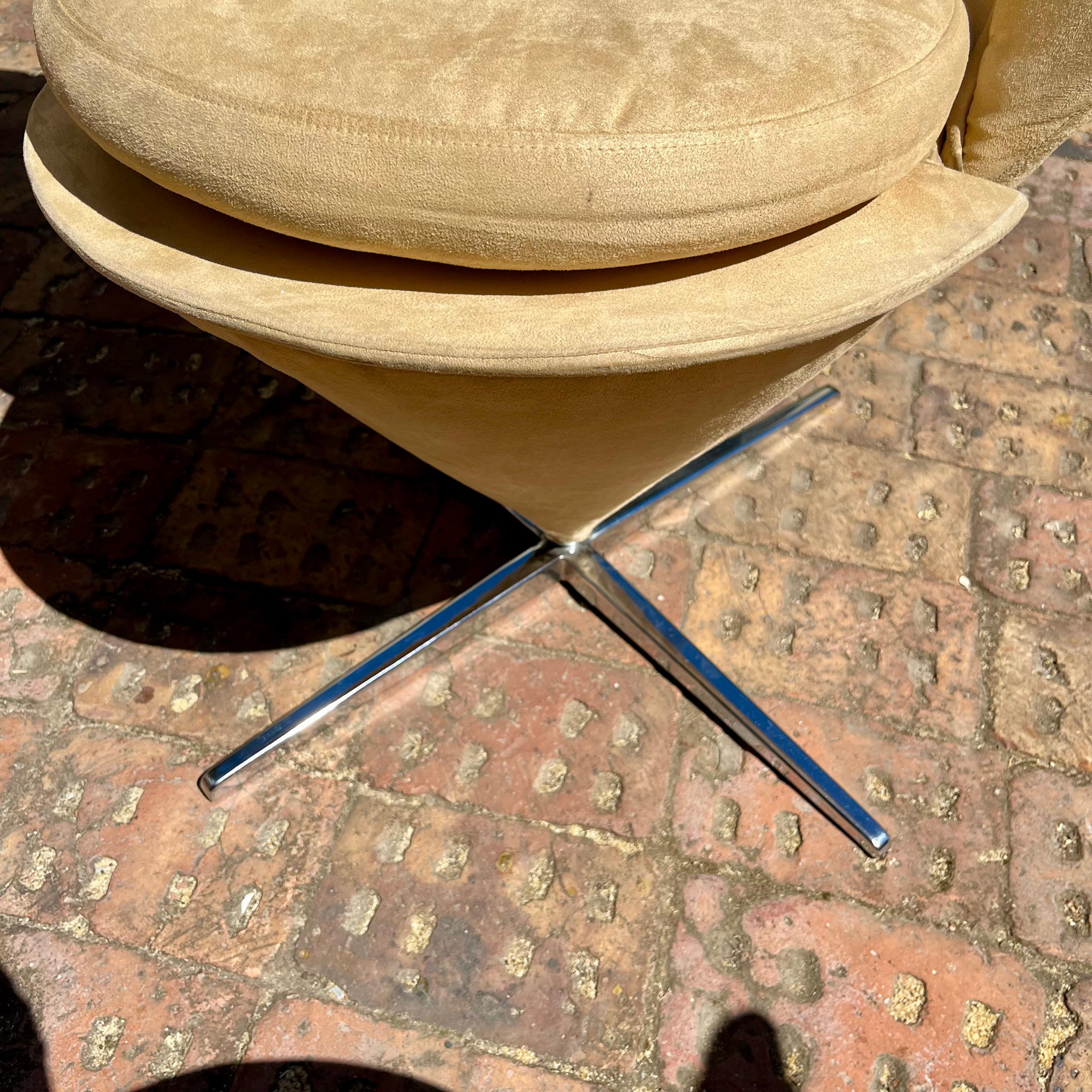 Pair of Mid-Century Panton Style Cone Chairs in Mock Beige Suede