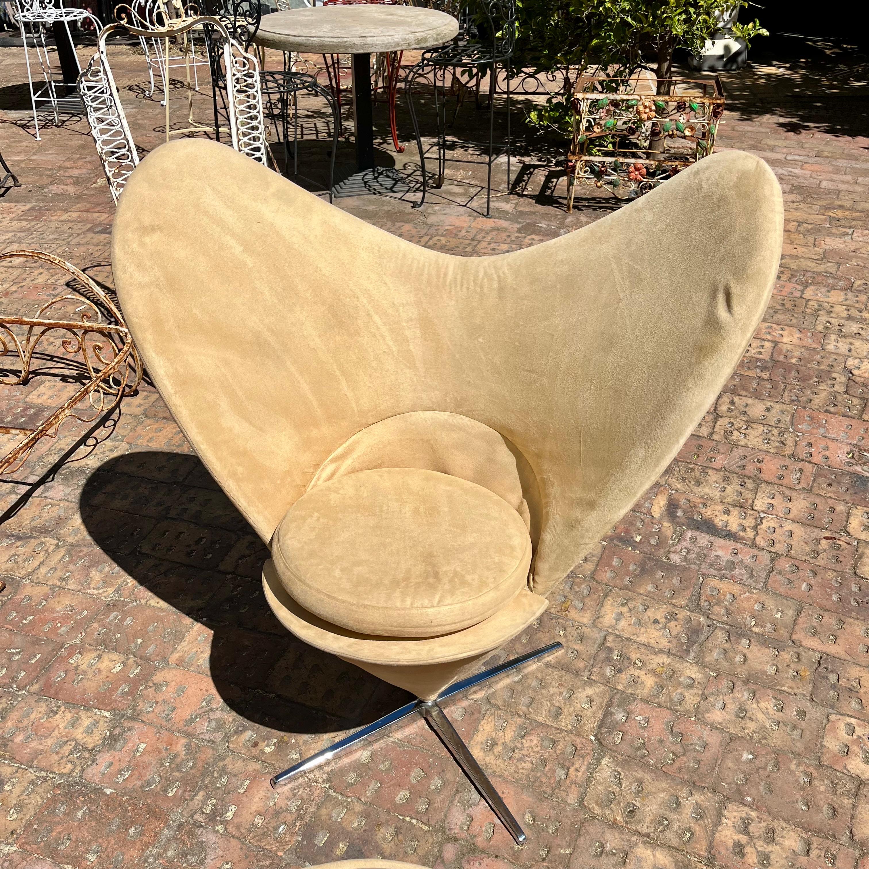 Pair of Mid-Century Panton Style Cone Chairs in Mock Beige Suede
