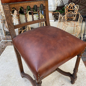 Antique Carved Oak and Leather Dining Chairs