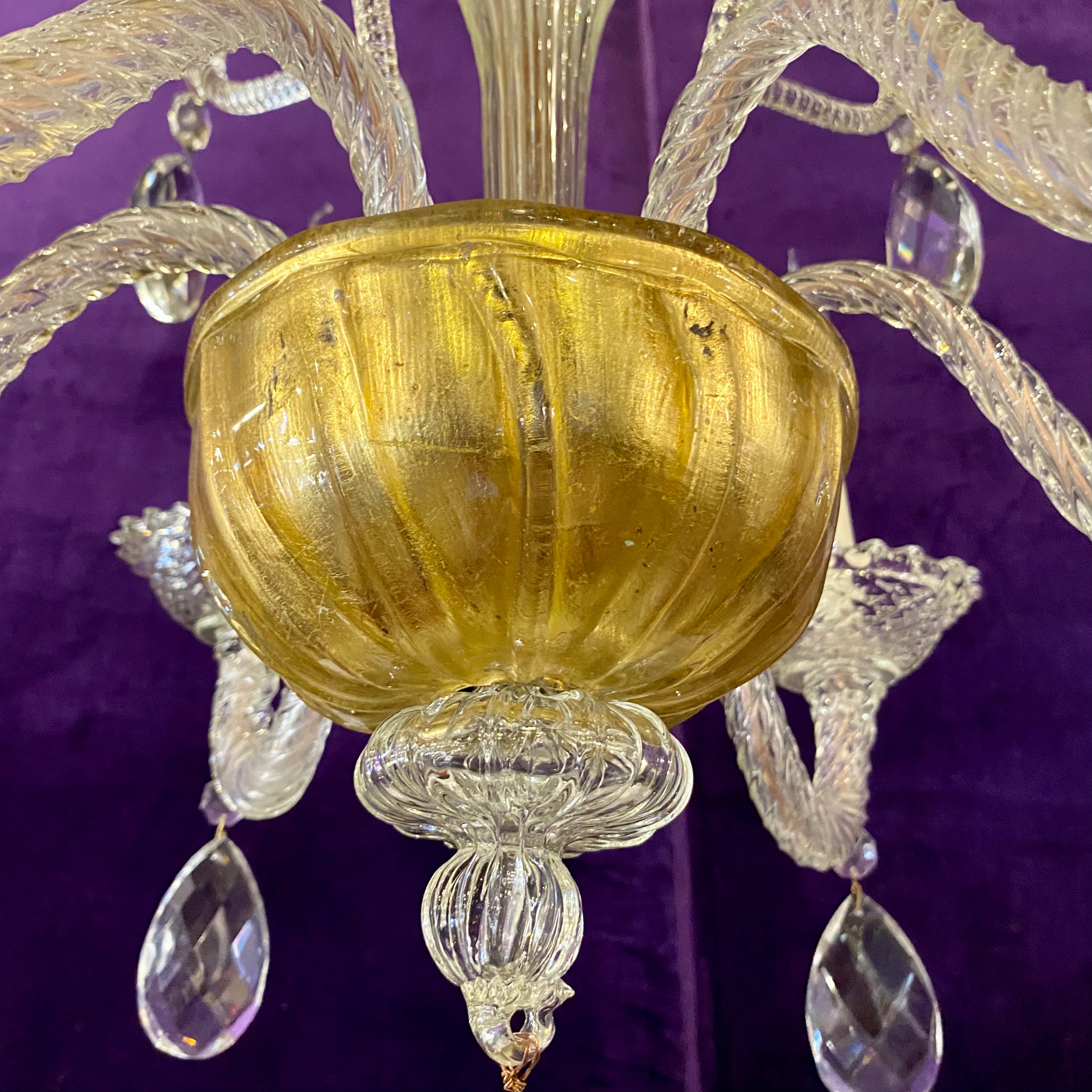 Pretty Murano Chandelier with Gold Accent