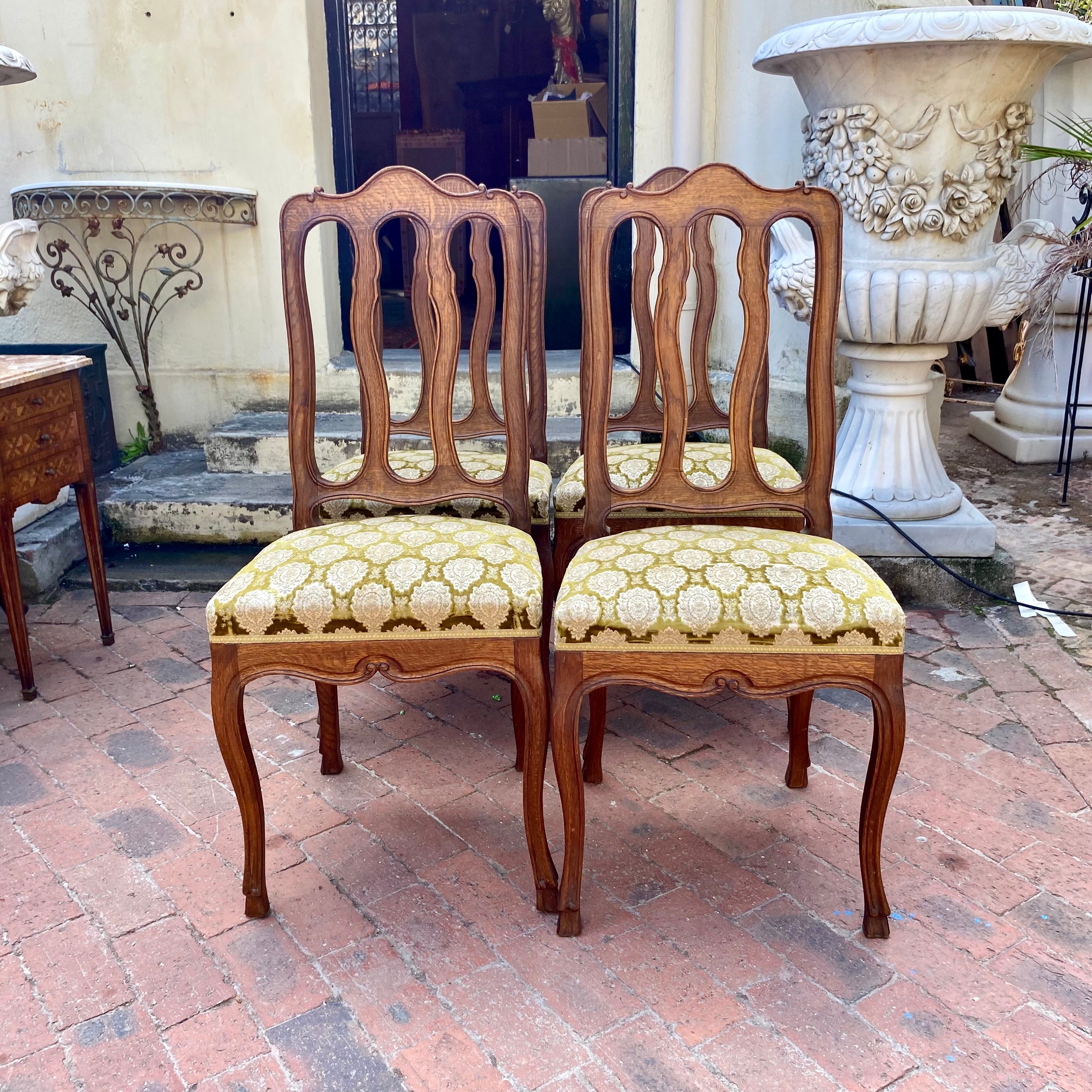 Set of Four Antique French Oak Dining Chairs