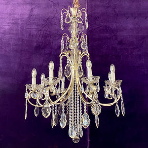 Antique Silver French Chandelier with Original Crystals