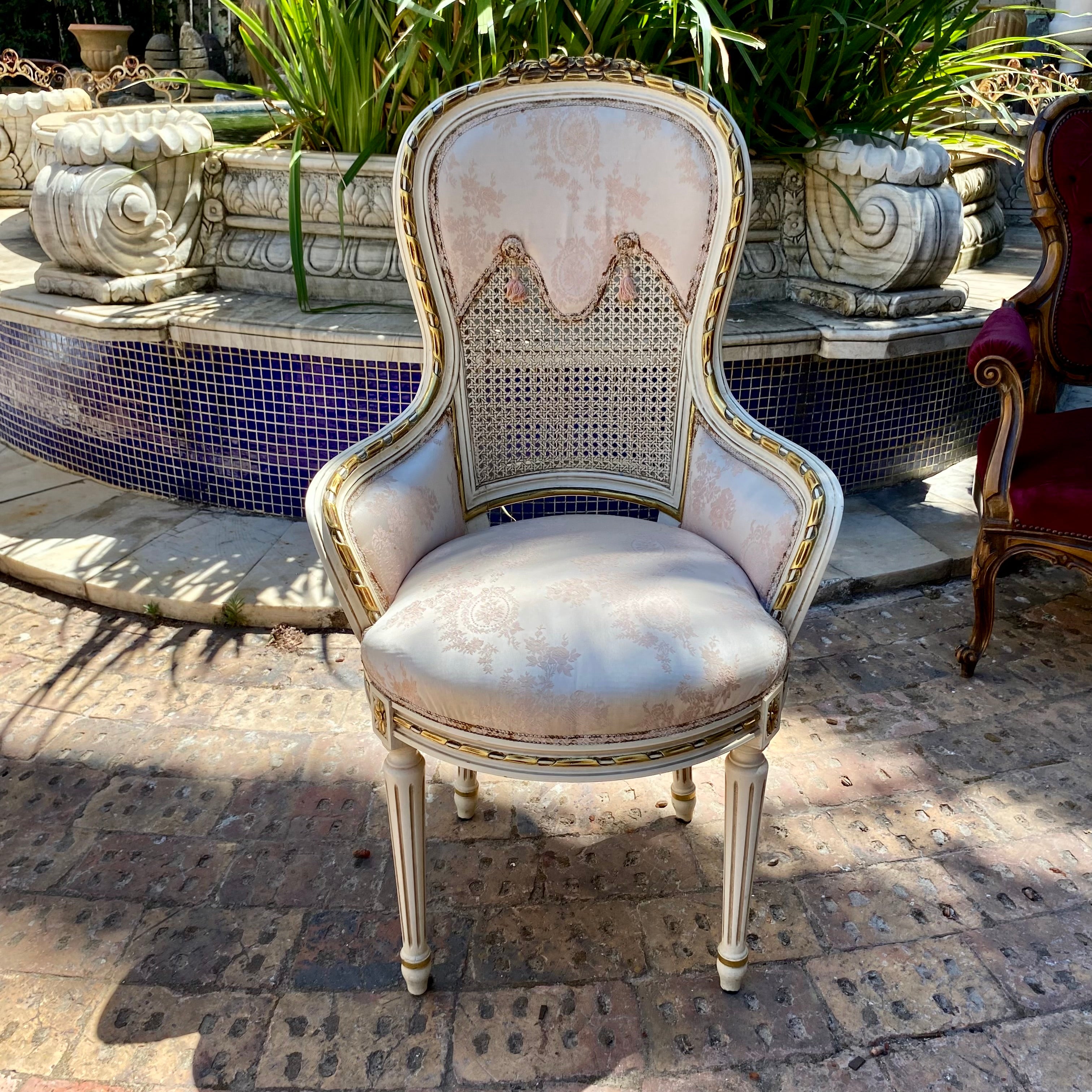 Gorgeous Antique Cream and Gilt Wicker Back Chair - SOLD