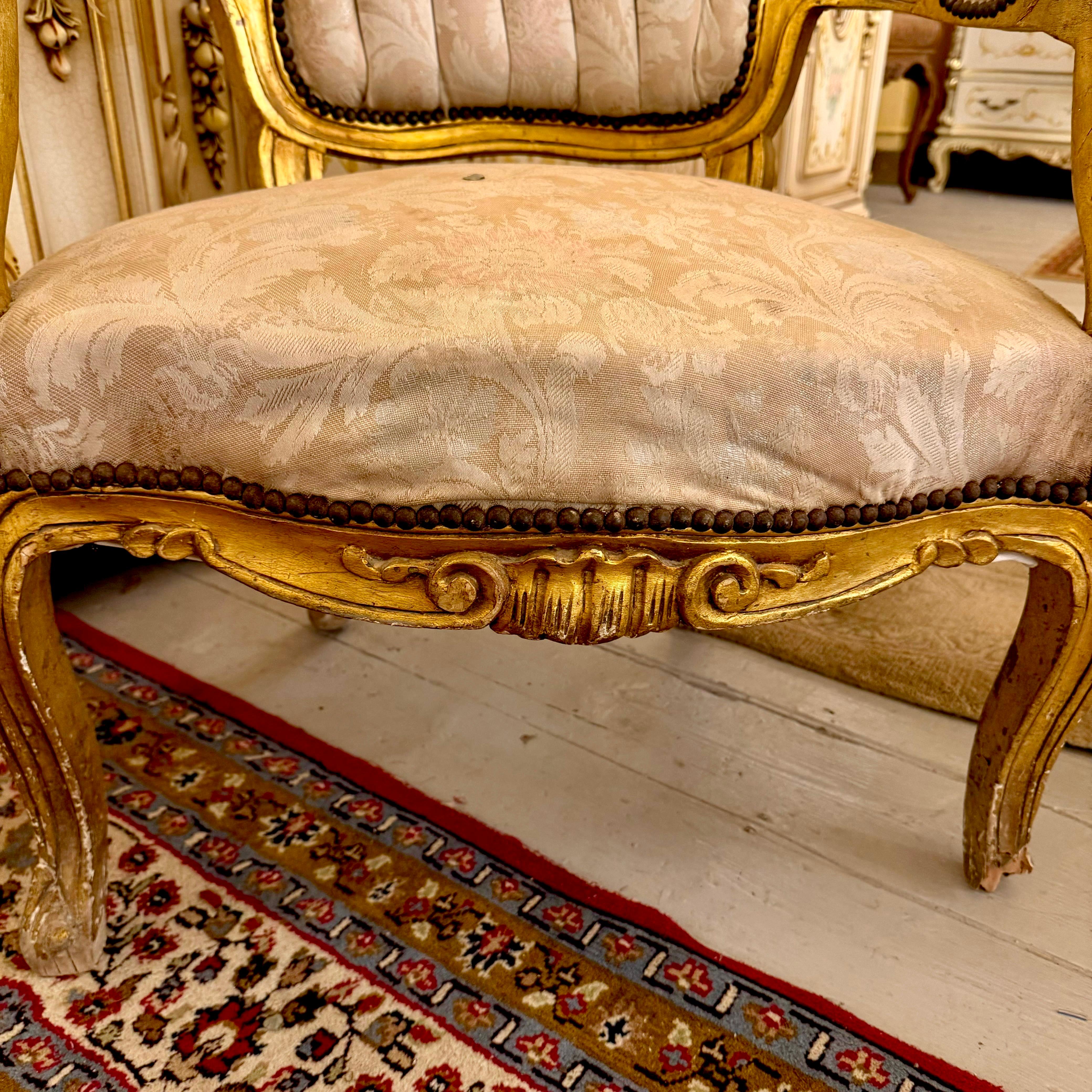 Antique Rococo Giltwood Armchair