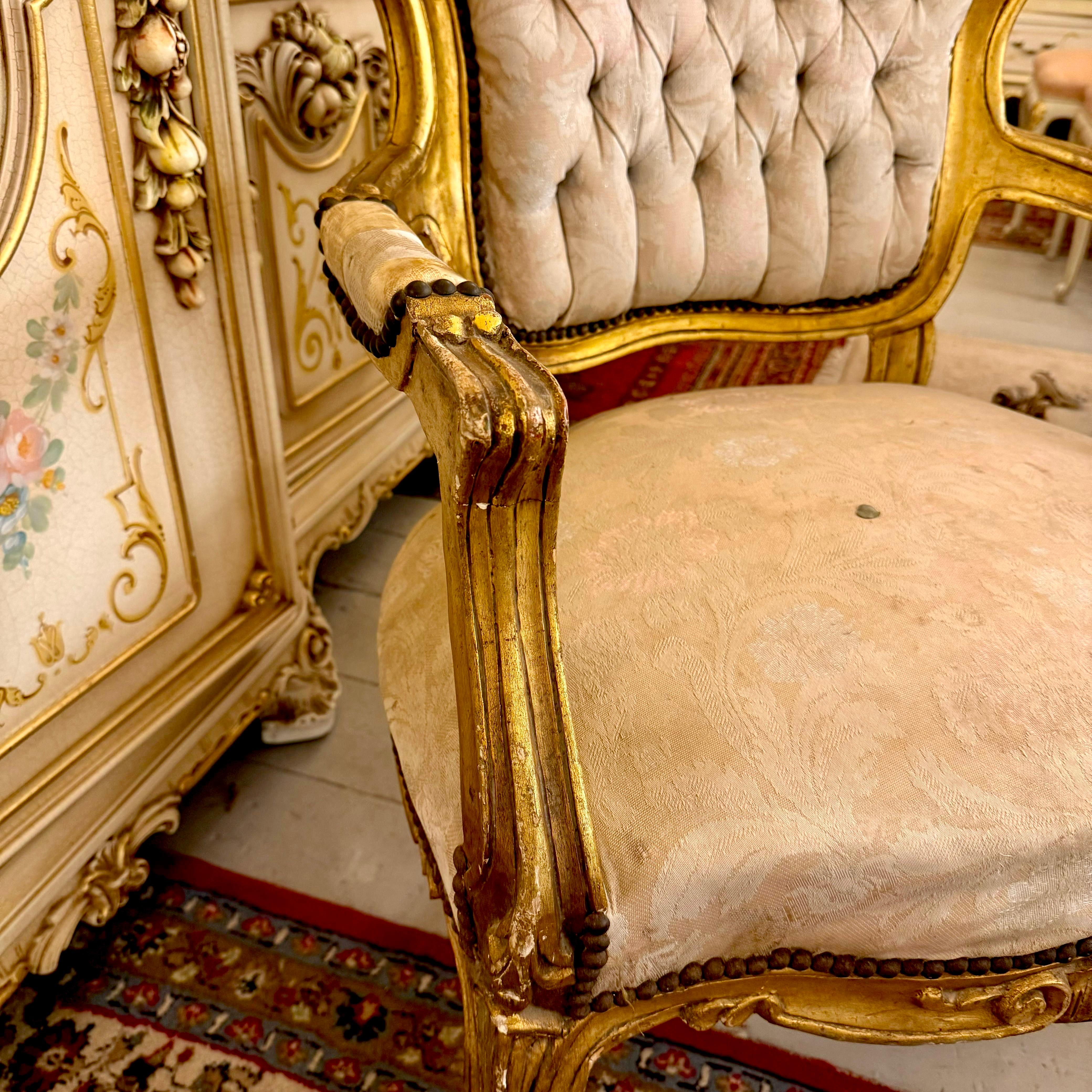 Antique Rococo Giltwood Armchair