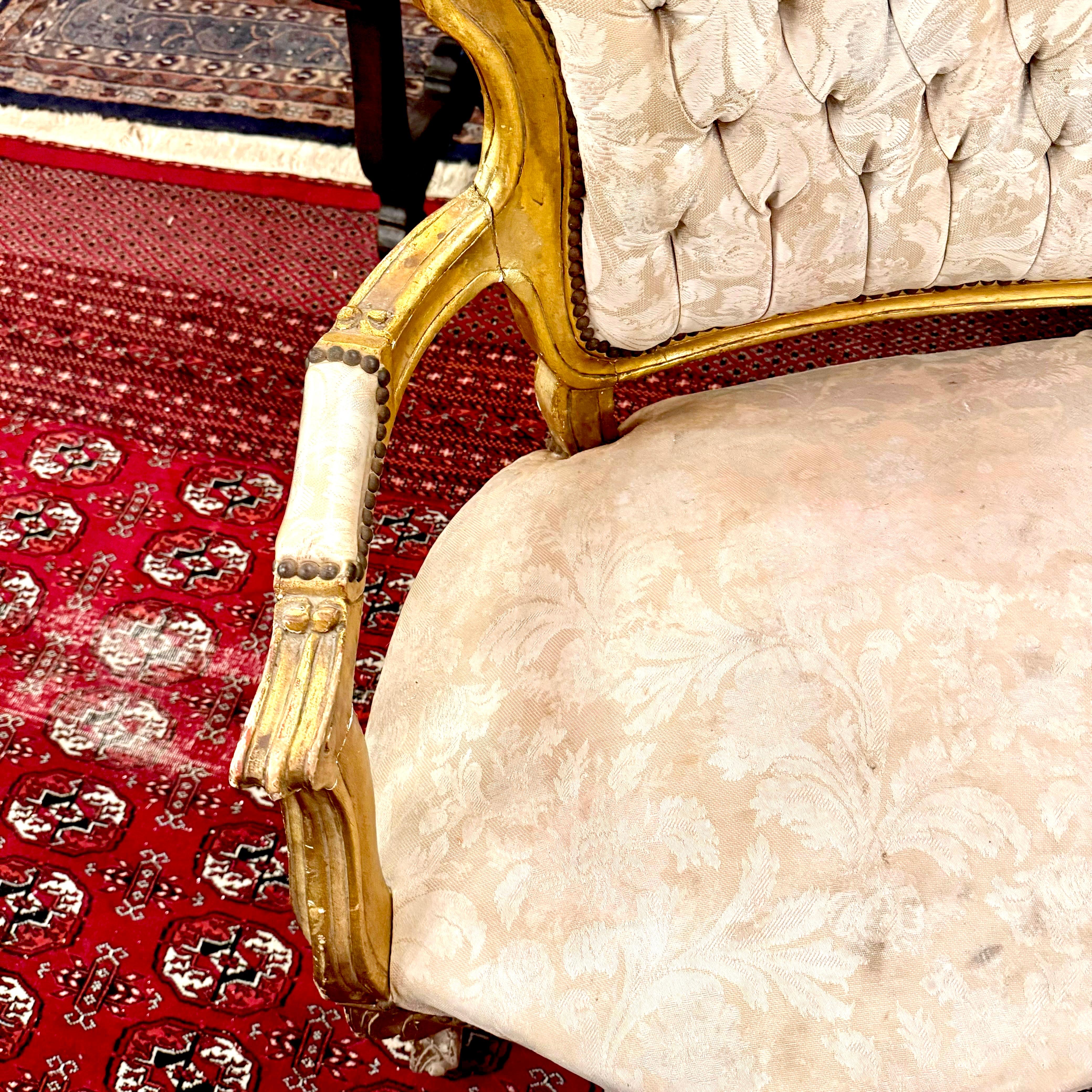 Antique Rococo Giltwood Salon Sofa