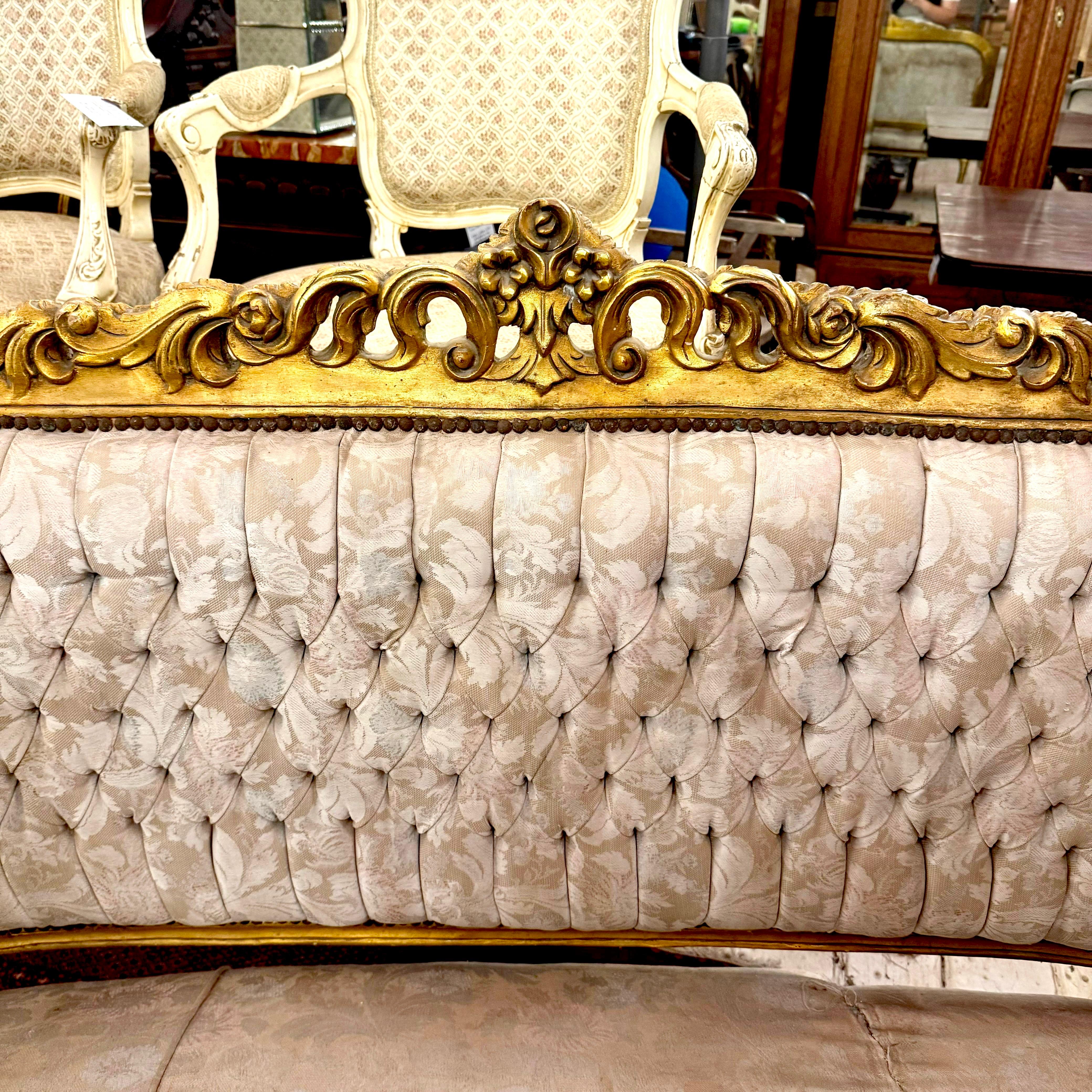 Antique Rococo Giltwood Salon Sofa
