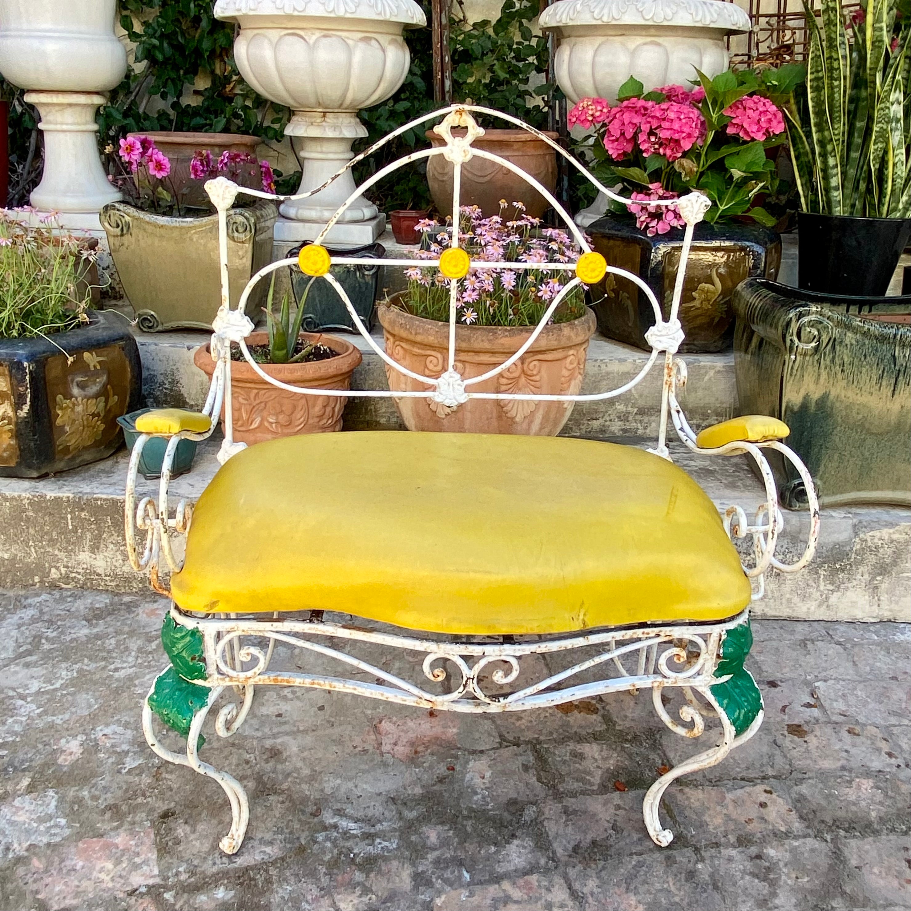 Cute Yellow Wrought Iron Love Seat