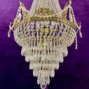 Custom Neoclassical Crystal Chandelier with Antique Brass Castings by Delos