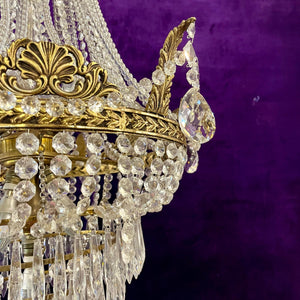 Custom Neoclassical Crystal Chandelier with Antique Brass Castings by Delos