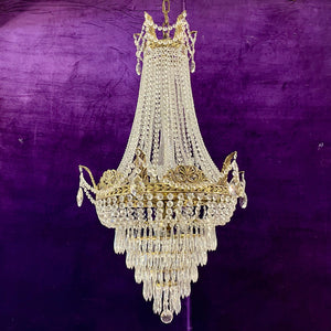 Custom Neoclassical Crystal Chandelier with Antique Brass Castings by Delos