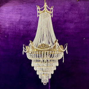 Custom Neoclassical Crystal Chandelier with Antique Brass Castings by Delos