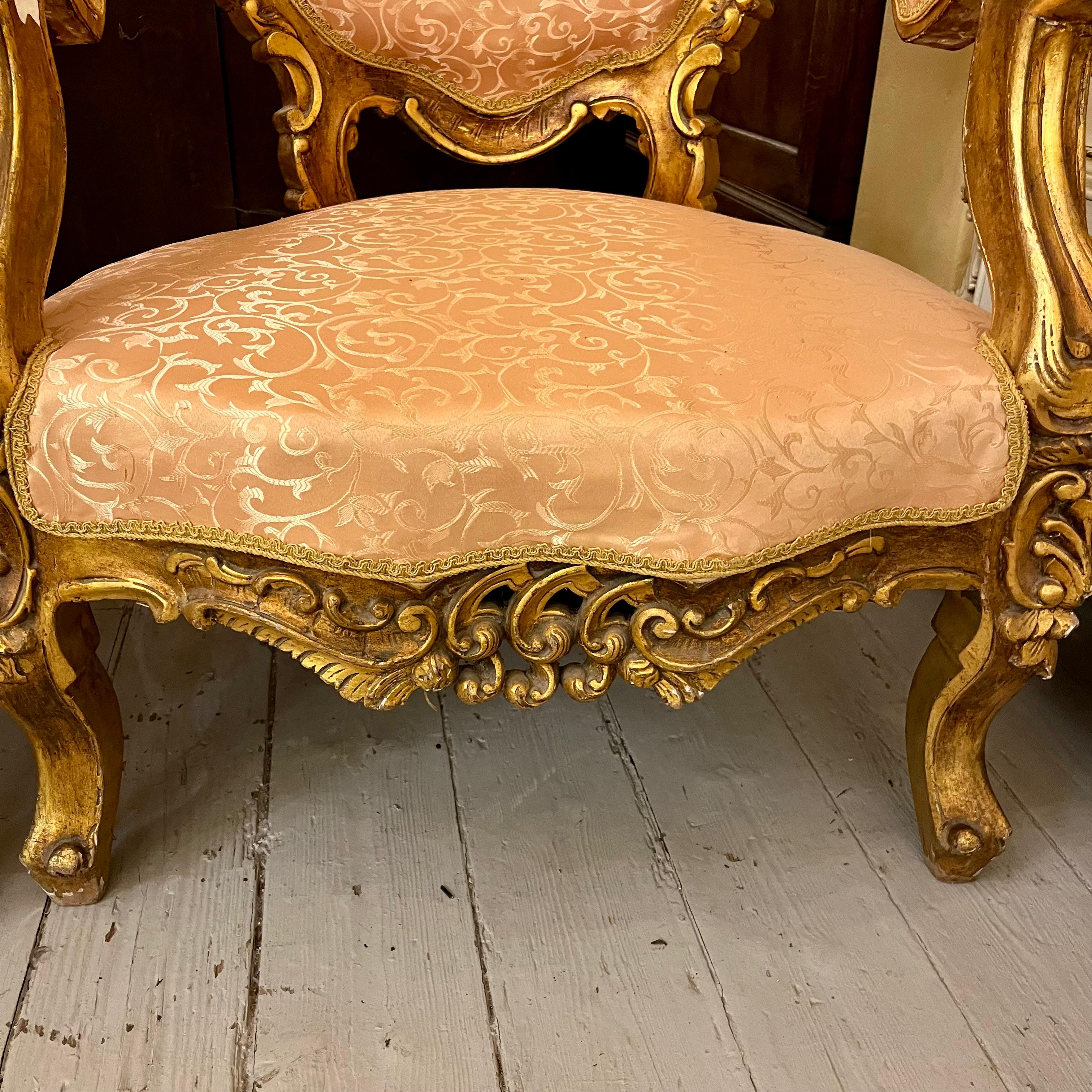 Grand Louis XV Giltwood Armchairs