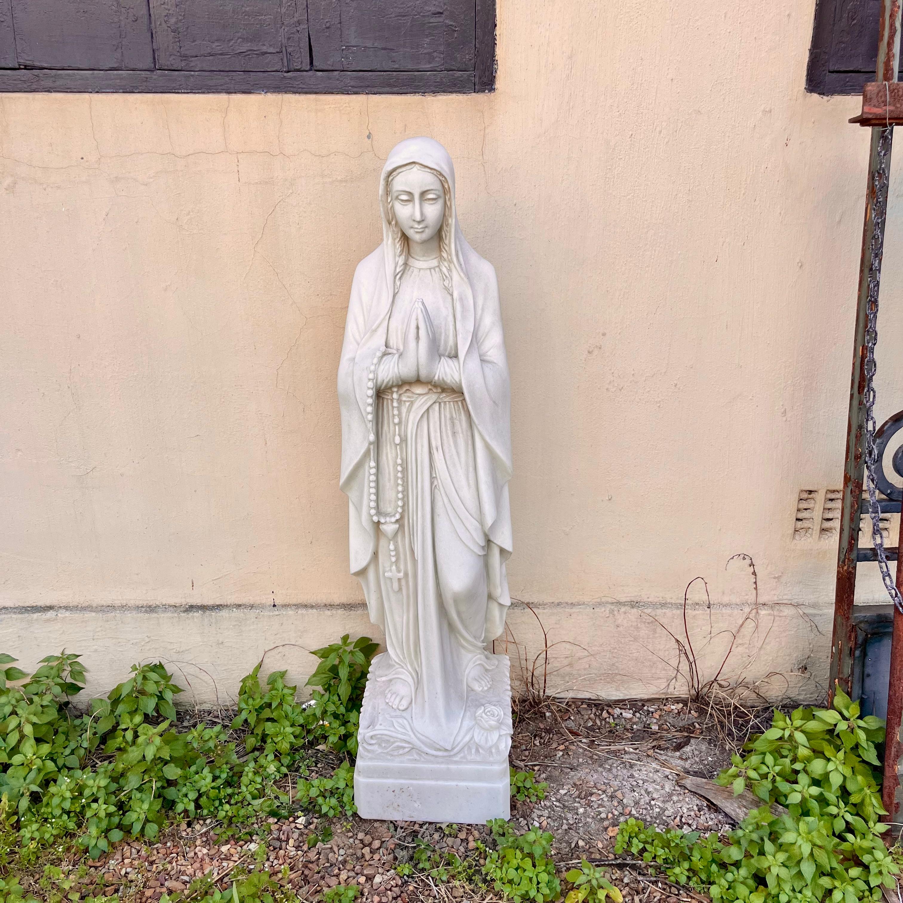 Hand-Carved White Marble Statue of Mary, 120cm - SOLD