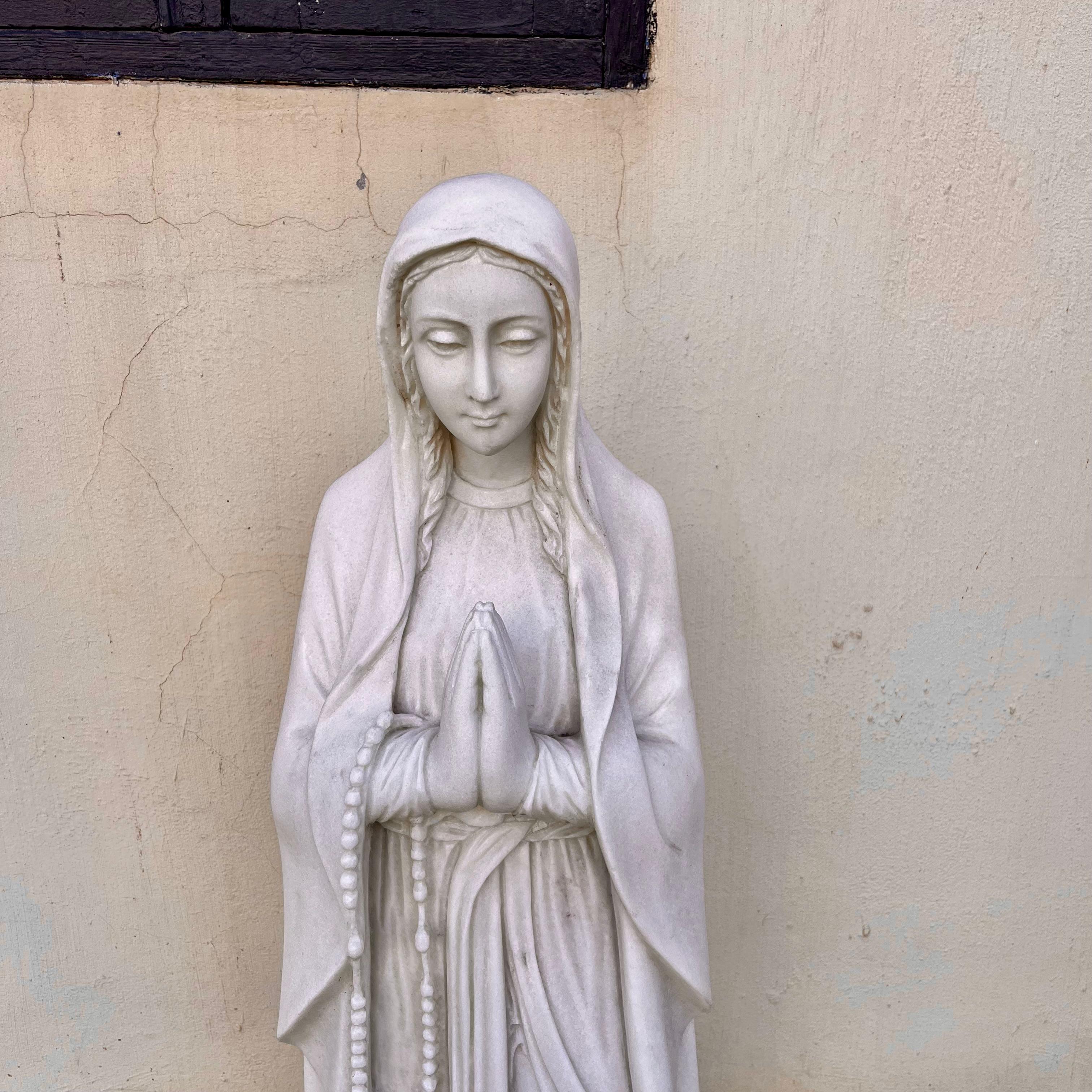 Hand-Carved White Marble Statue of Mary, 120cm - SOLD