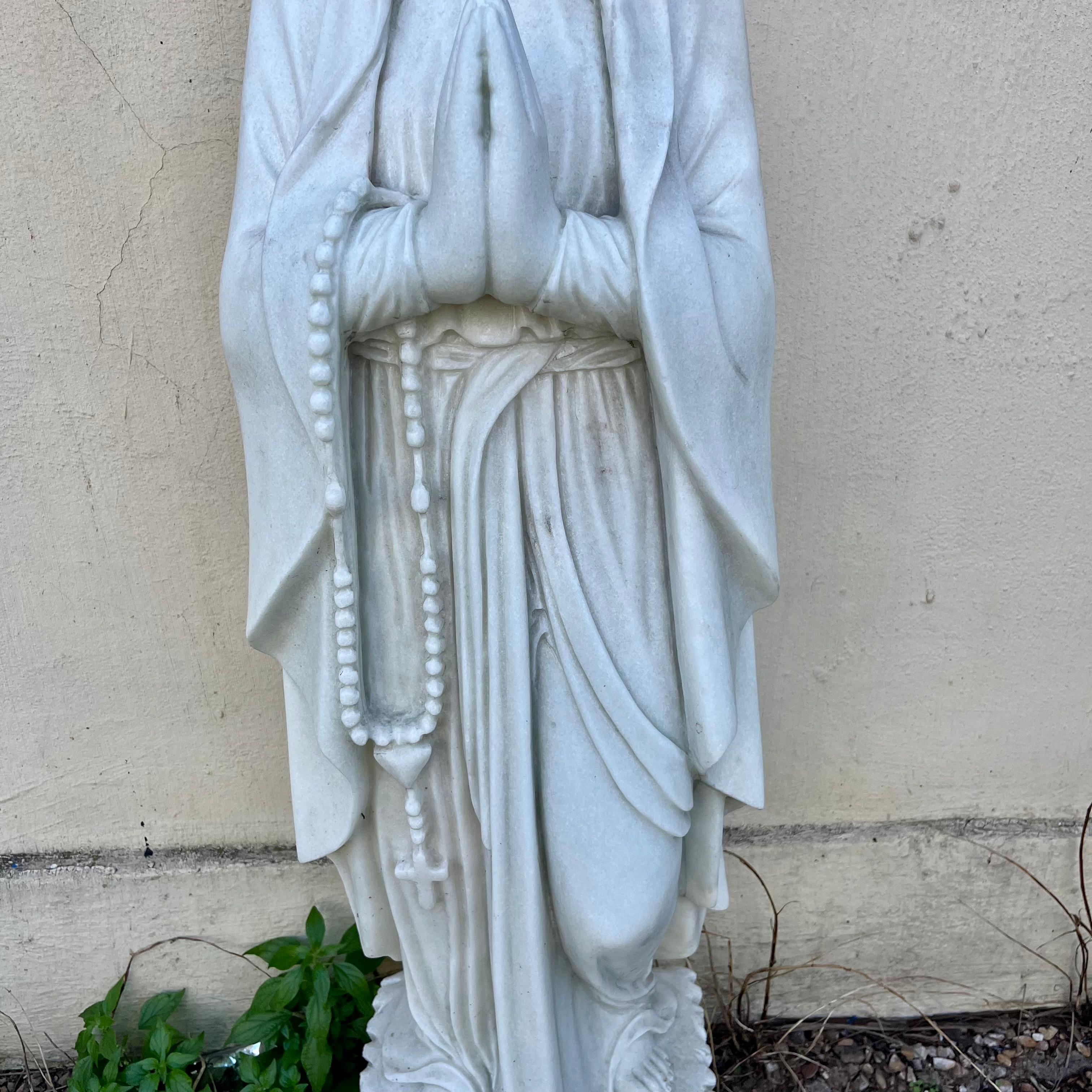 Hand-Carved White Marble Statue of Mary, 120cm - SOLD