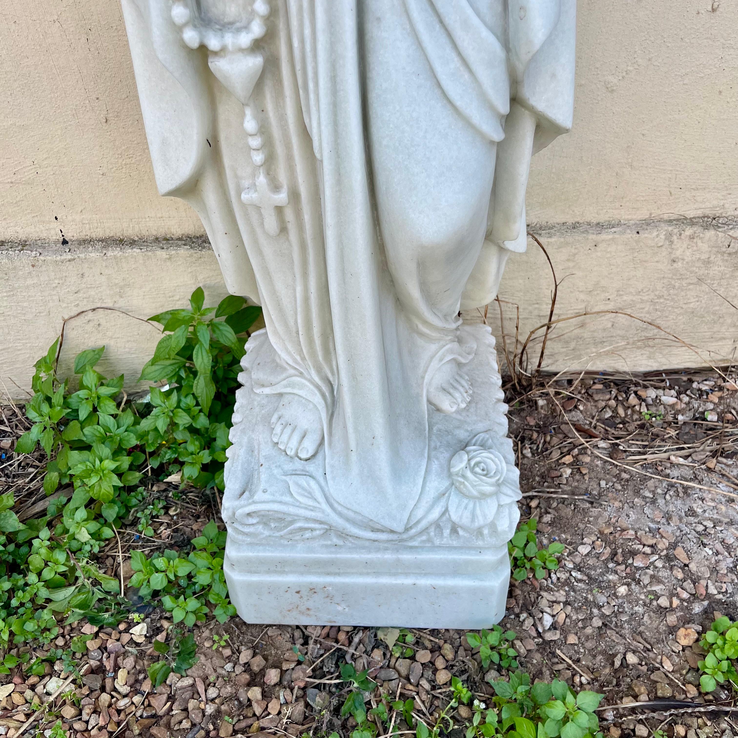 Hand-Carved White Marble Statue of Mary, 120cm - SOLD