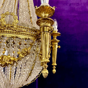 Incredible Antique Gilded Brass Neoclassical Chandelier