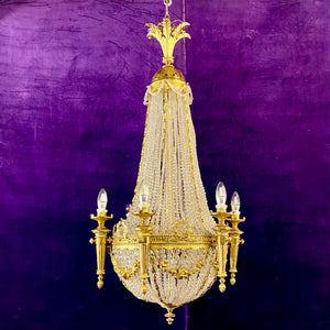 Incredible Antique Gilded Brass Neoclassical Chandelier