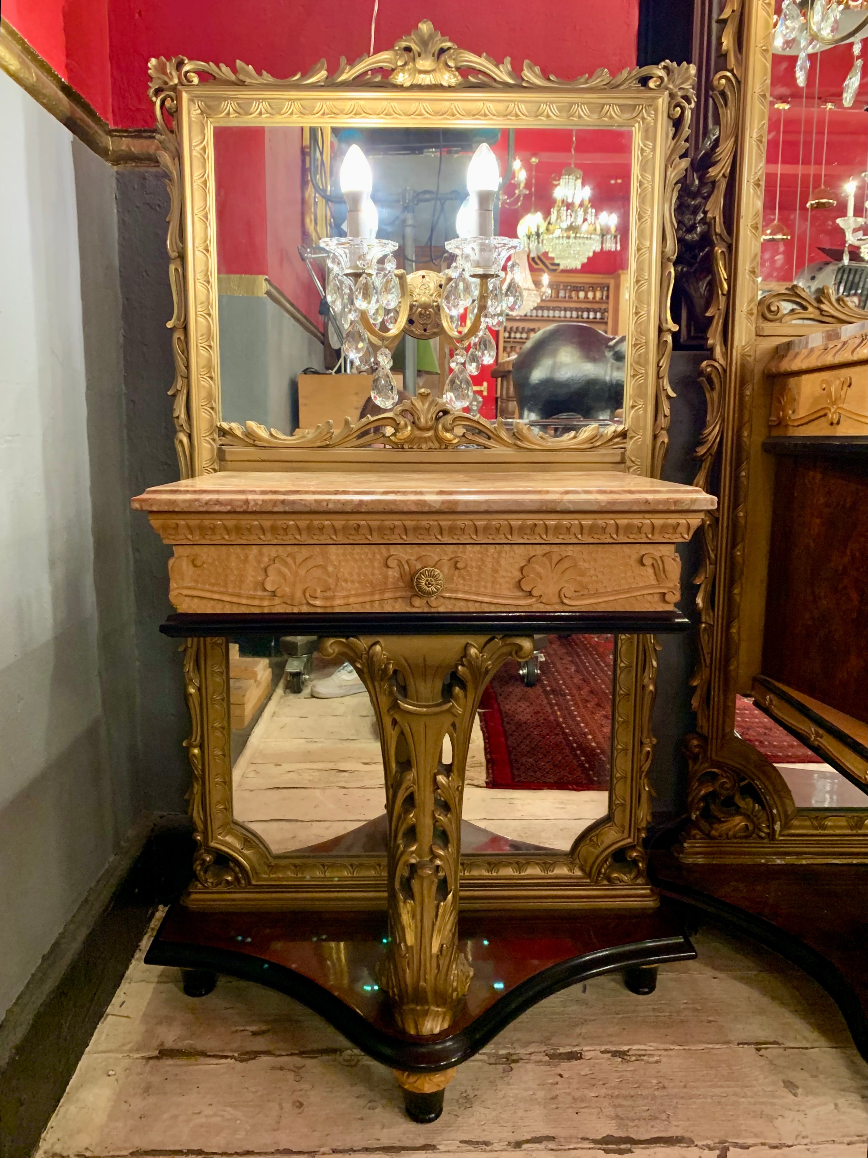 Pair of Italian Empire Era Mirrored Bedside Pedestals