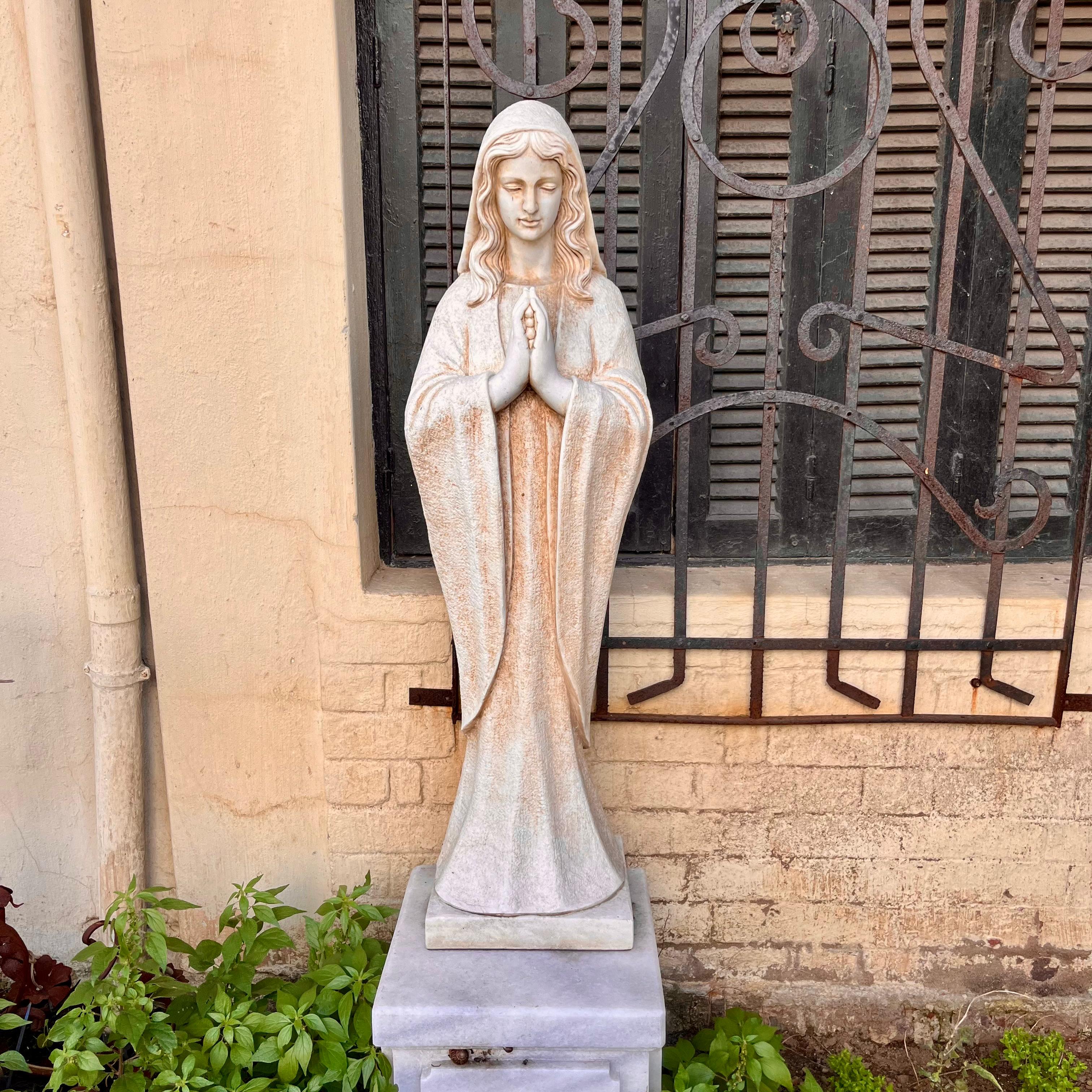 Hand-Carved White Marble Statue of Mary, 125cm