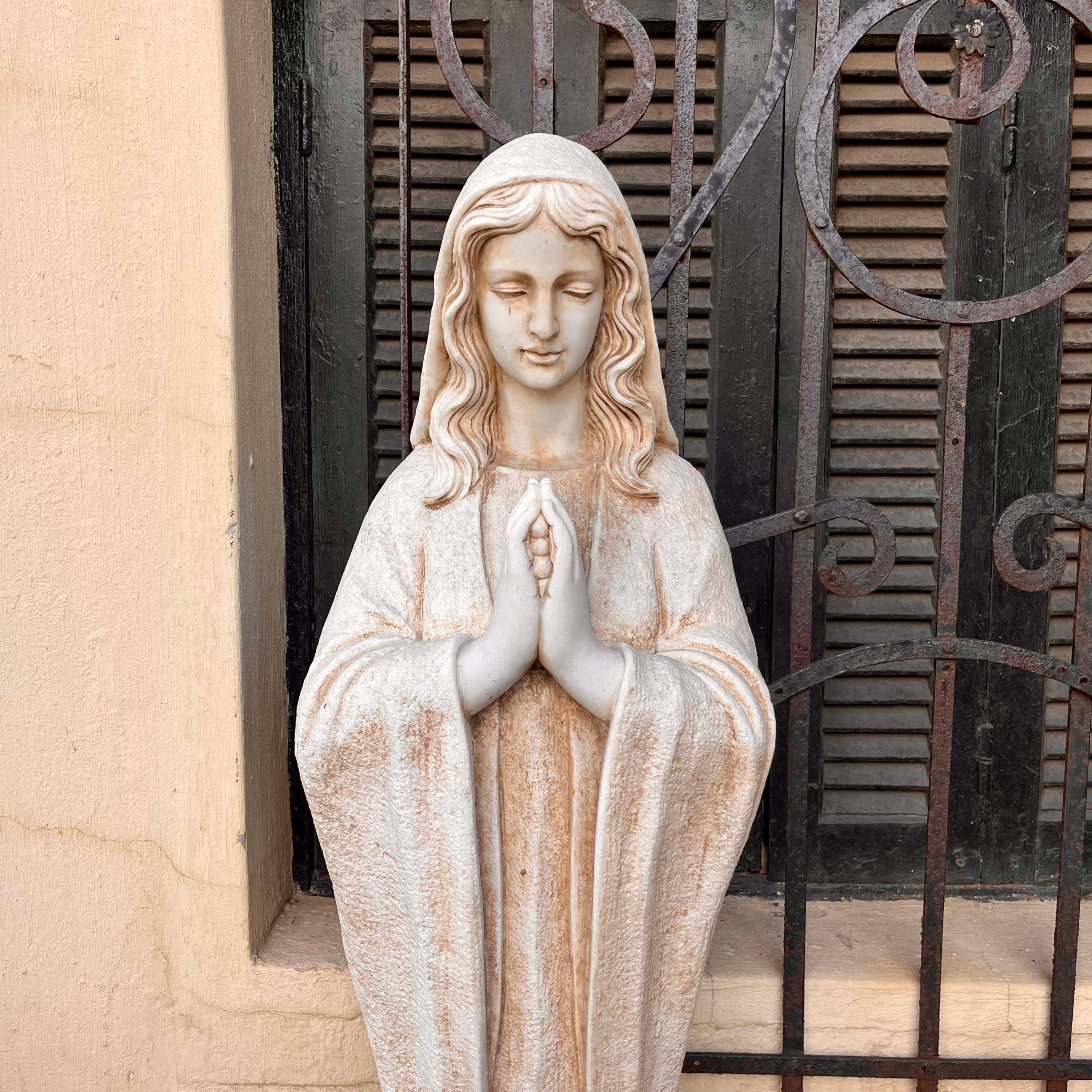 Hand-Carved White Marble Statue of Mary, 125cm