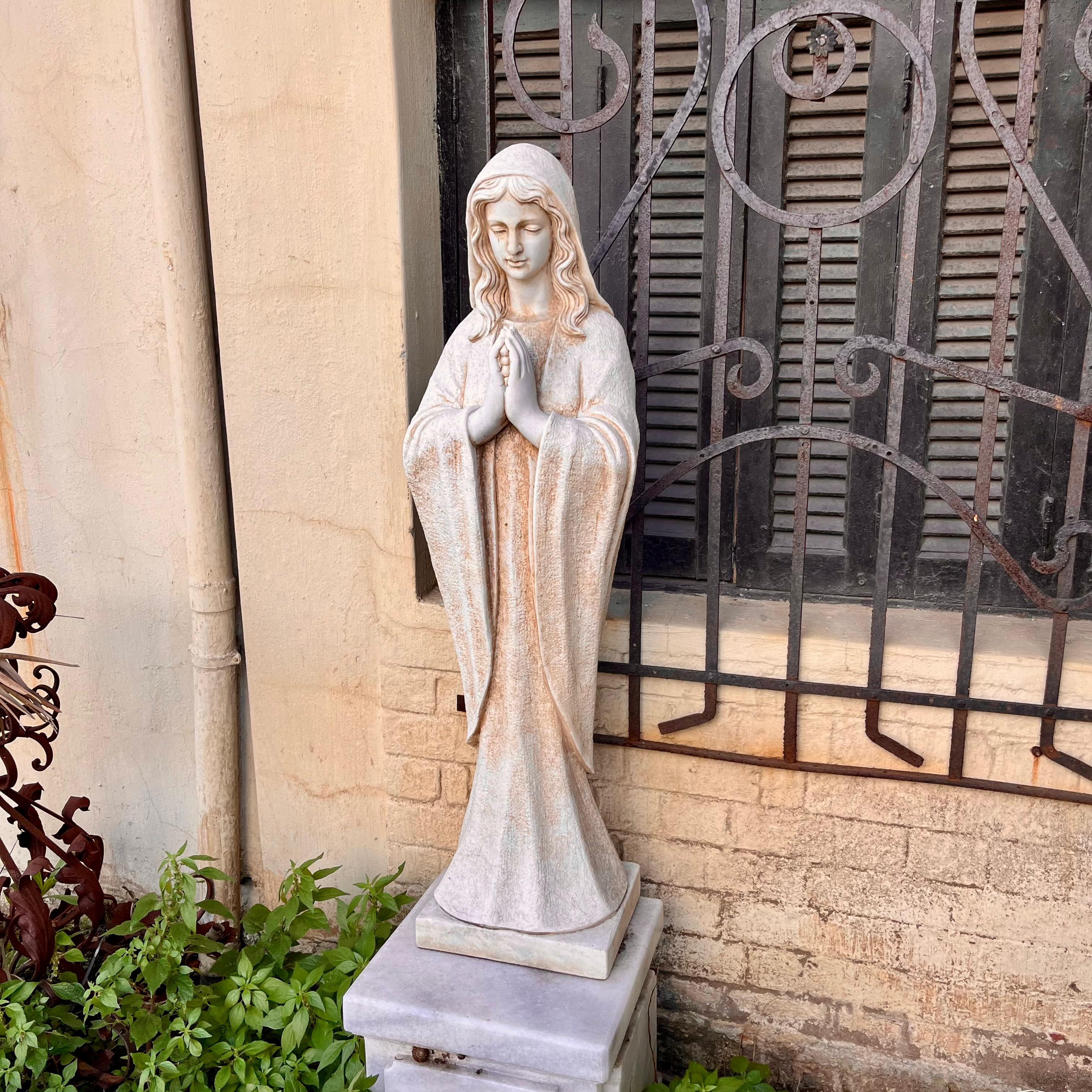 Hand-Carved White Marble Statue of Mary, 125cm