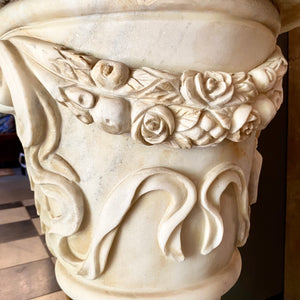 A Pair of Hand Carved White Marble Finials