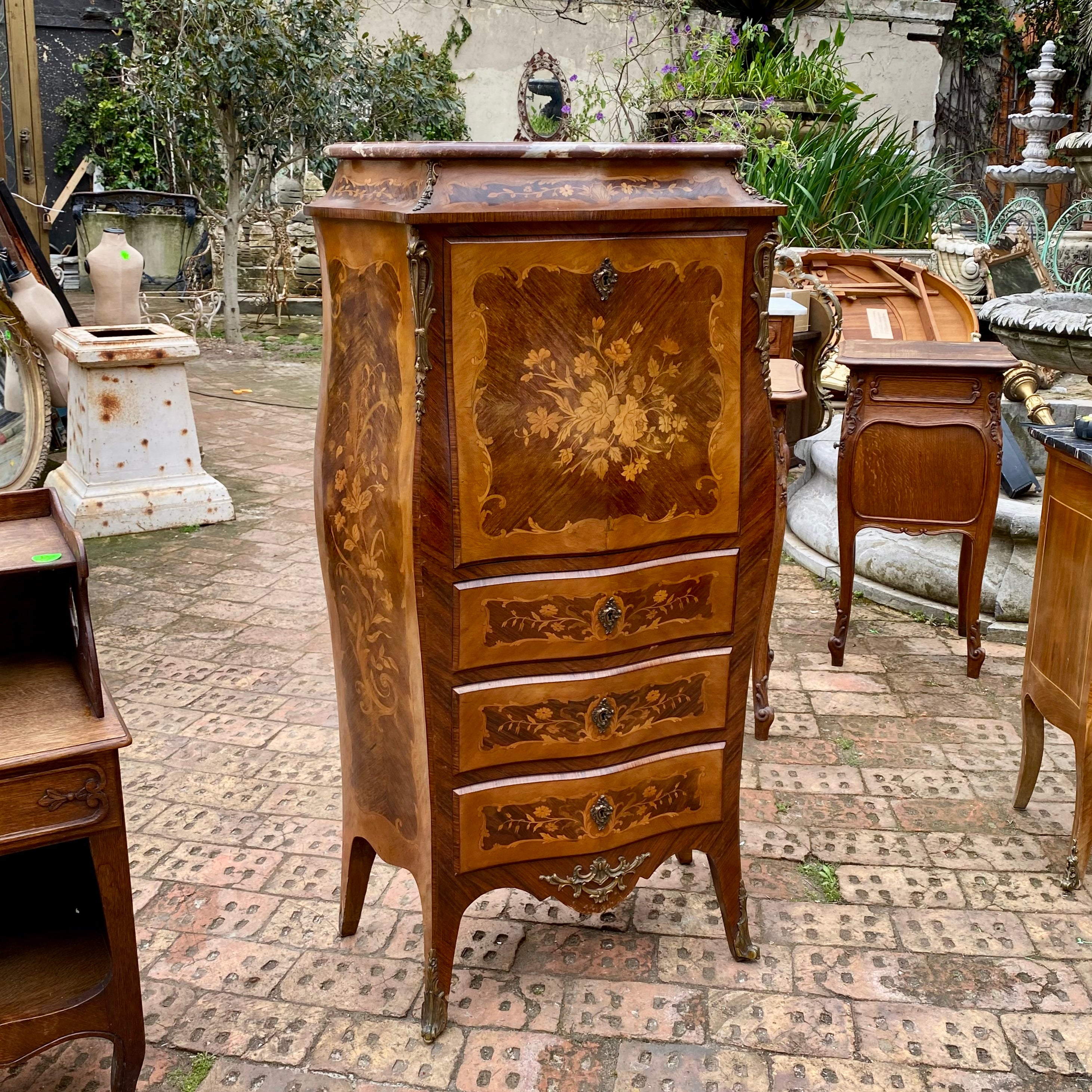 Antique Inlaid Writing Bureau with Brass Castings