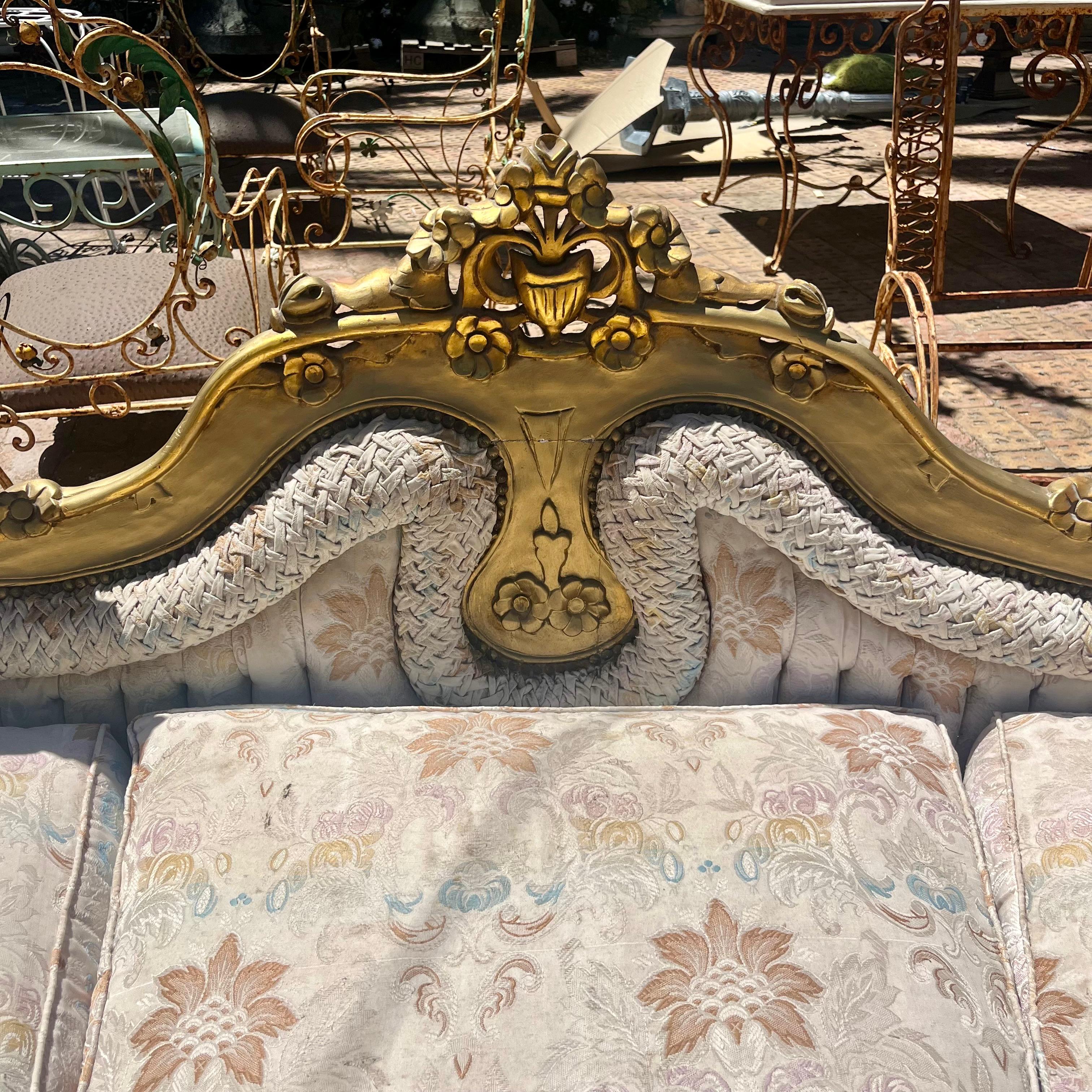 French Giltwood Tufted Salon Ensemble in Ivory Brocade