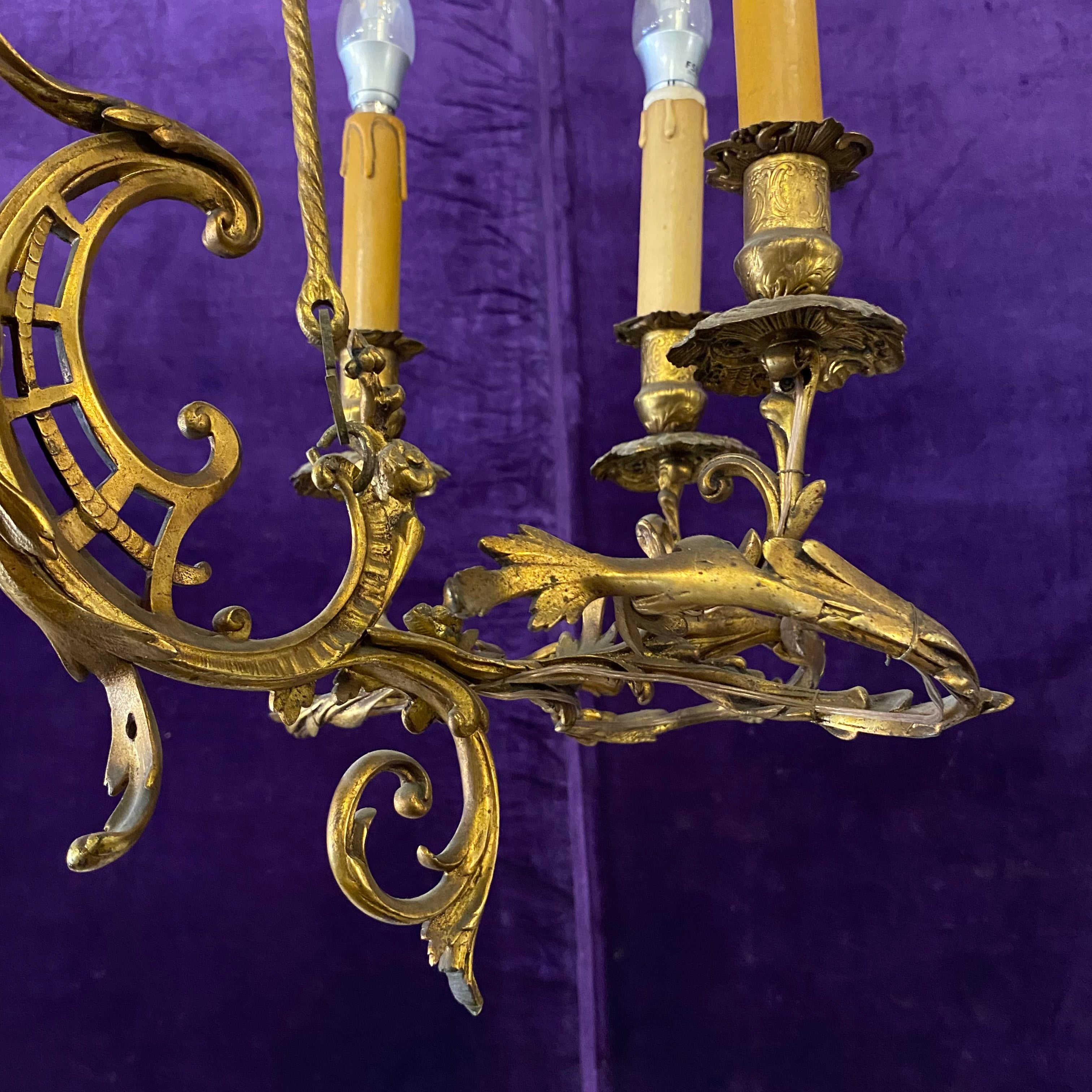 Antique Polished Brass Gasolier Chandelier – Delos Antiques