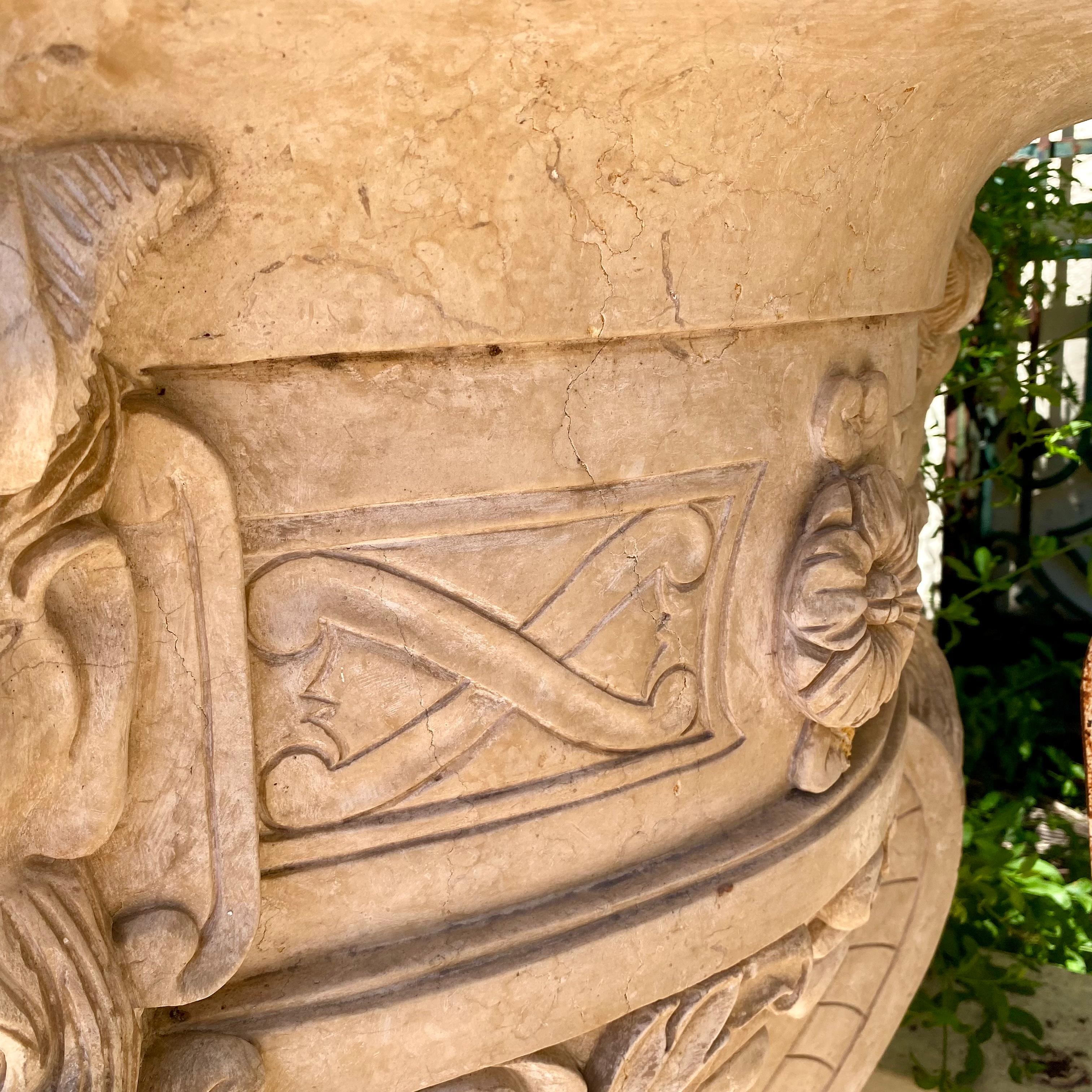 Incredible Pair of Travertine "Zeus" Urns