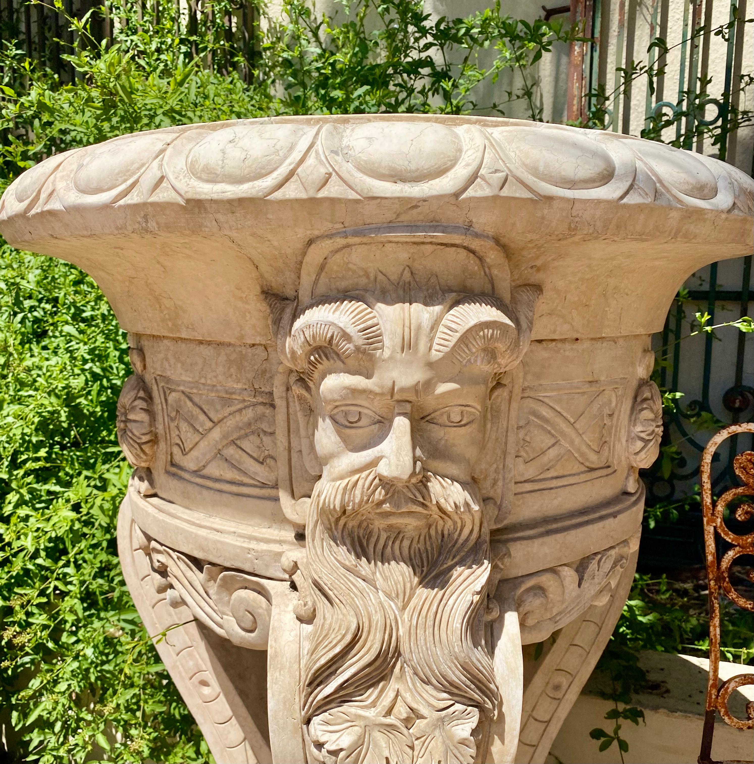 Incredible Pair of Travertine "Zeus" Urns